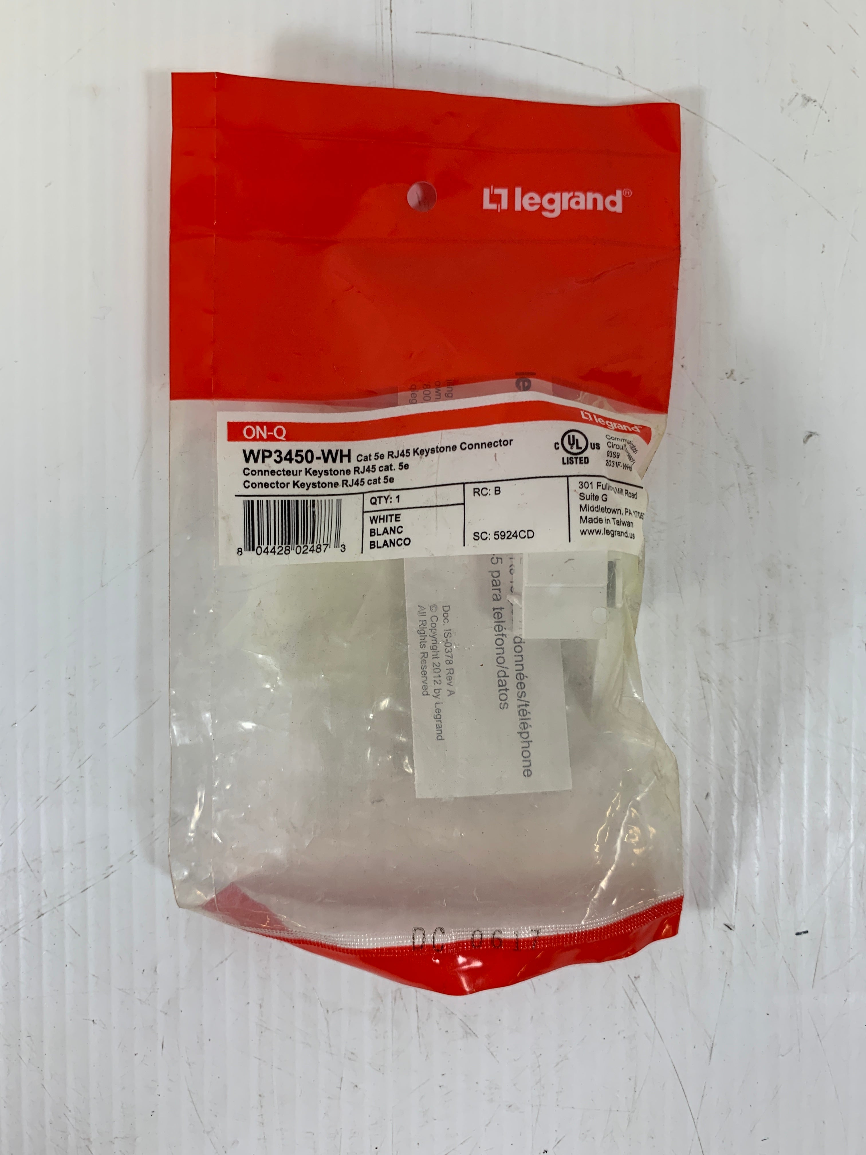 Lot of 4 Legrand Keystone Connectors WP3450-WH Cat 5e RJ45