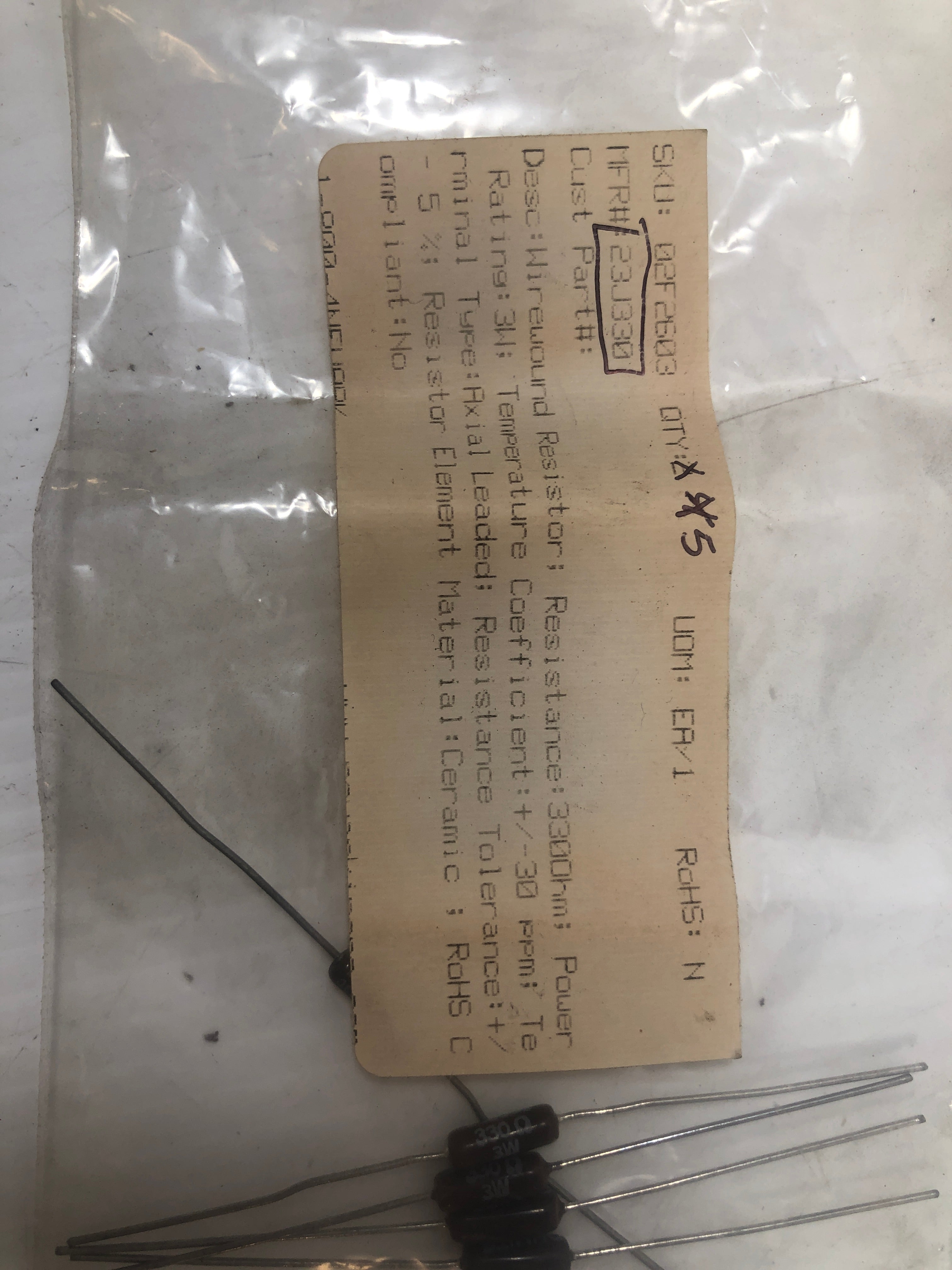 Ohmite Resistor 3W 23J330 330Ω - Lot of 5