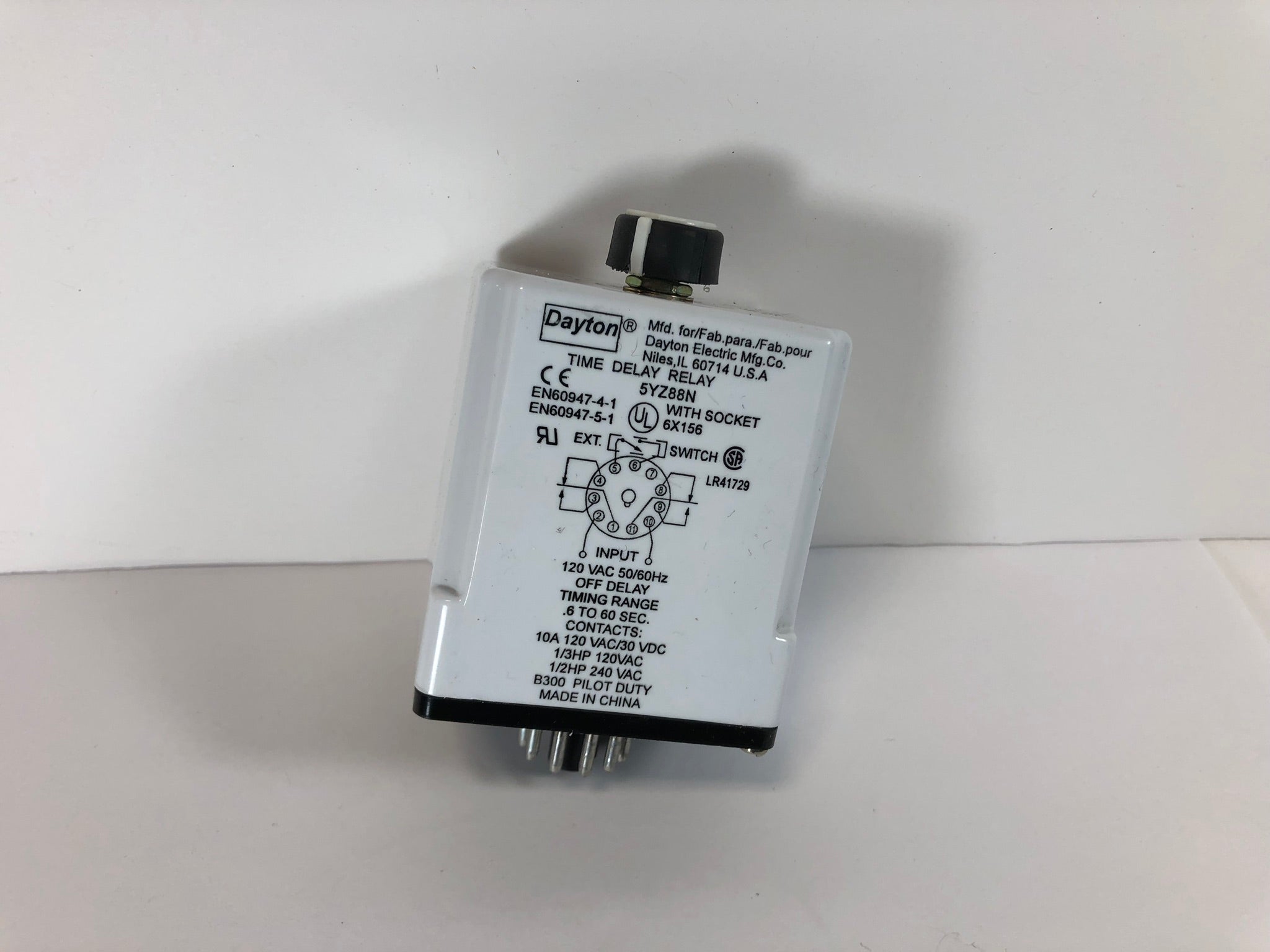 Dayton 5YZ88N Time Delay Relay with Socket 6X156 Switch
