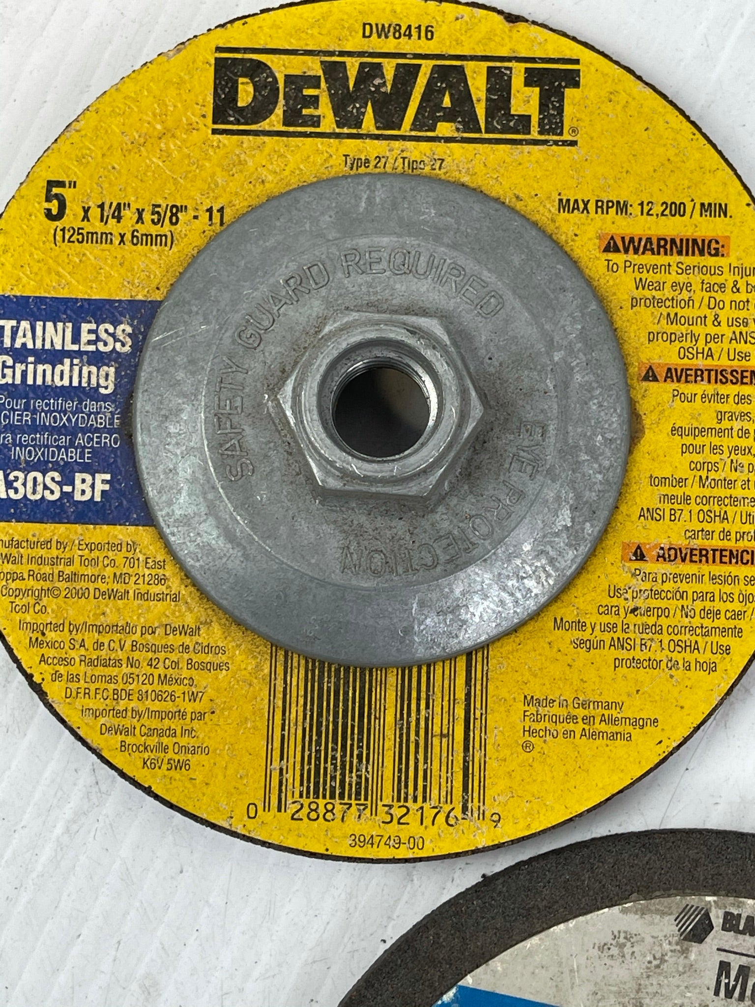 Lot of 3 5" Grinding Wheels DeWalt Stainless Black Decker Metal Masonry