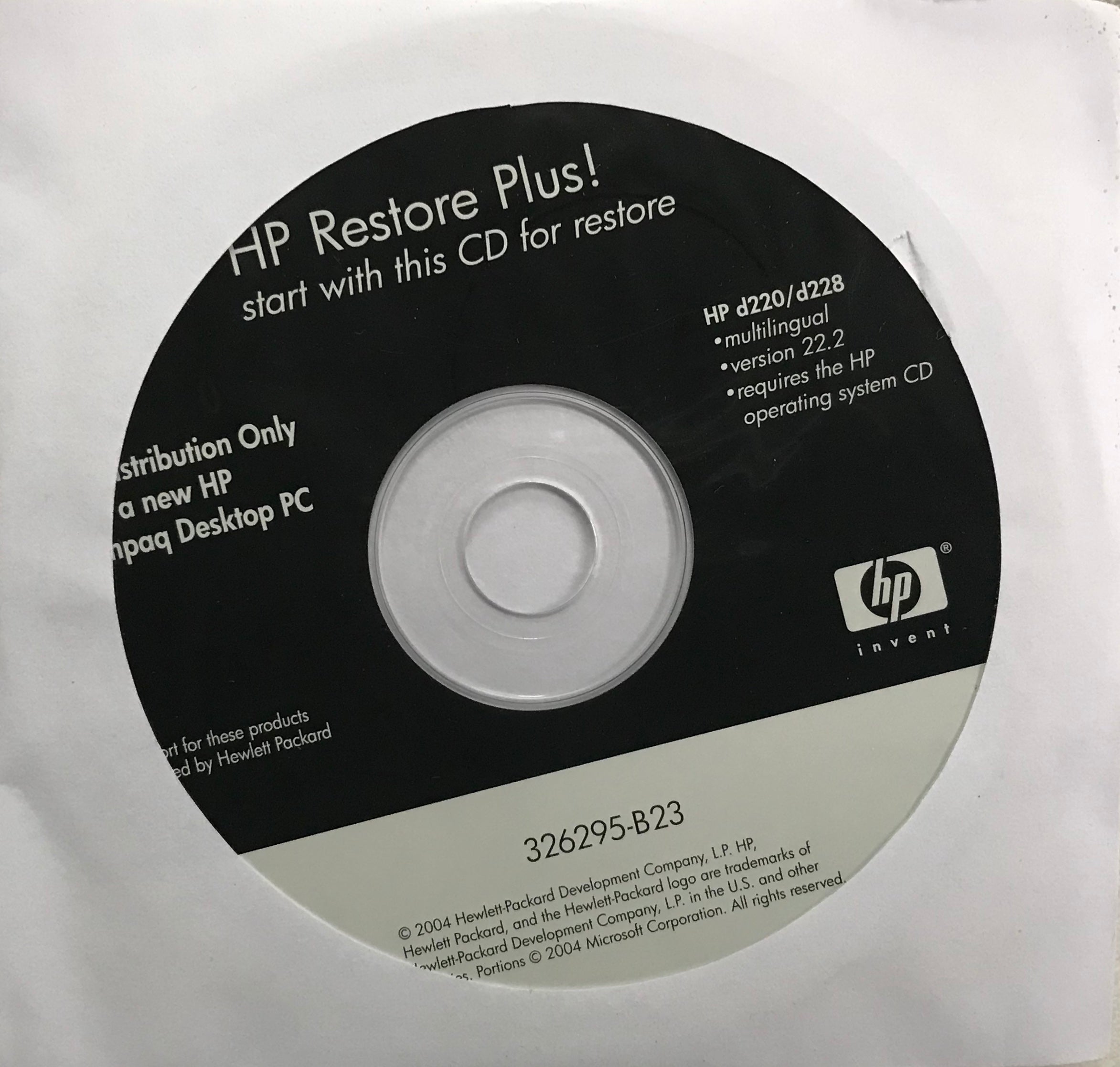 HP Restore Plus! d220/d228 CD 326296-B23