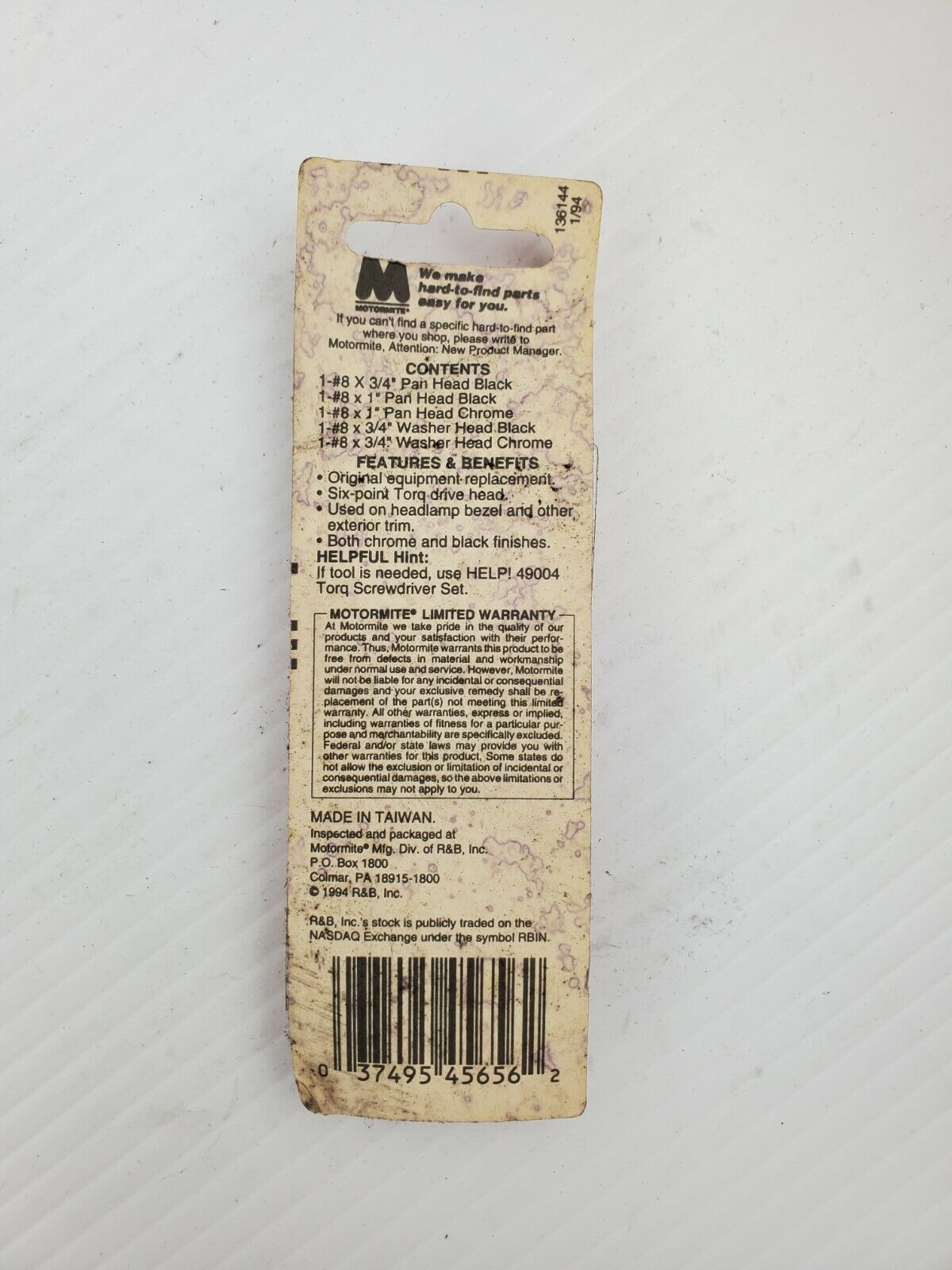 Help! 45656 Torq Drive Trim Screws Dorman 45656