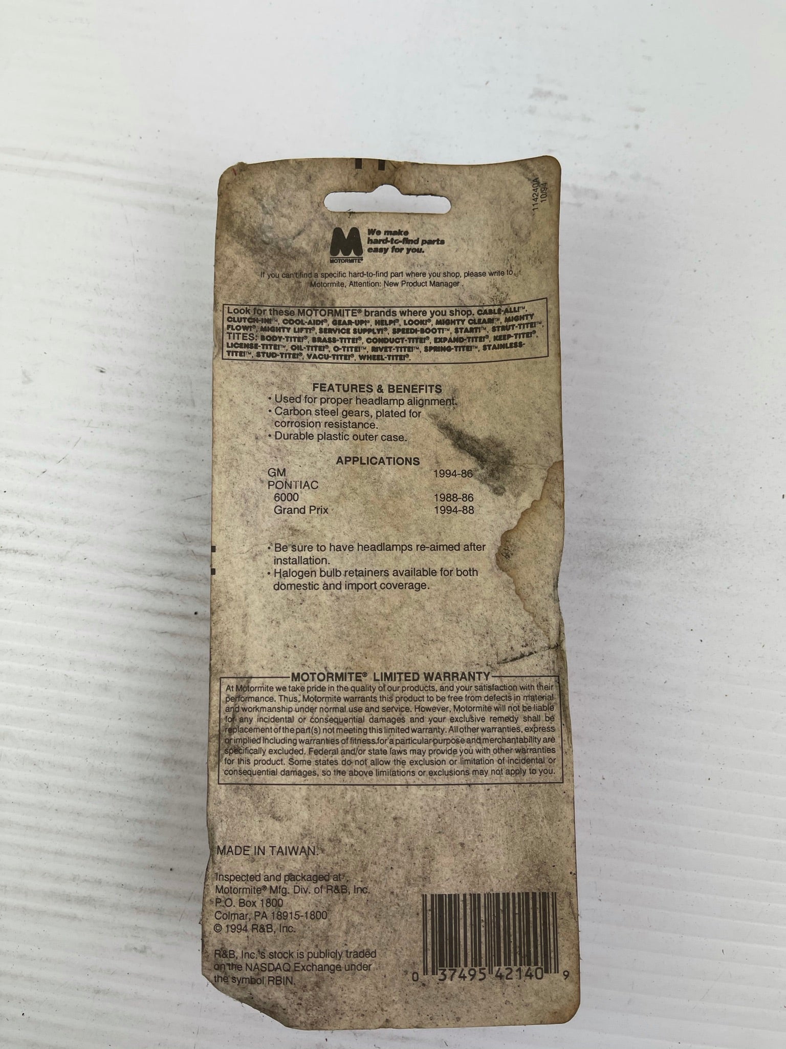 Help! Motormite Headlamp Adjusting Gear GM 42140