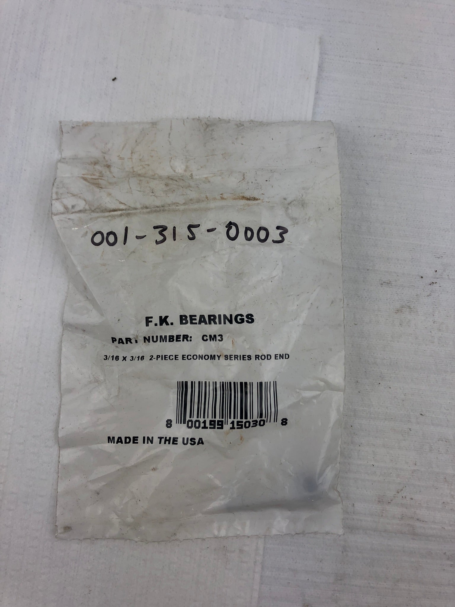 F.K Bearings CM3 3/16 x 3/16 2 Piece Economy Series Rod End