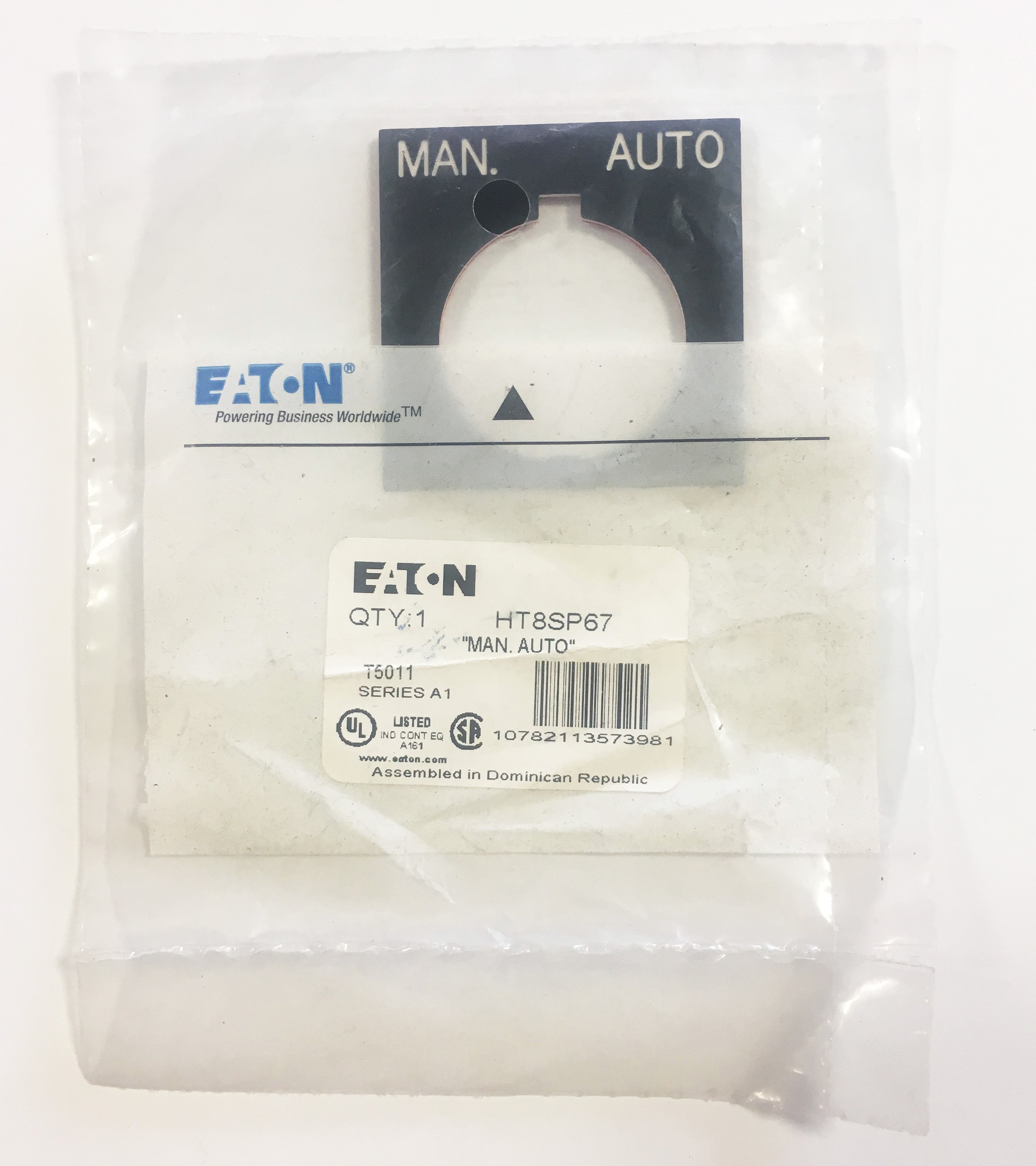 Eaton HT8SP67 Legend Plate "Manual Auto" Control Panel Label