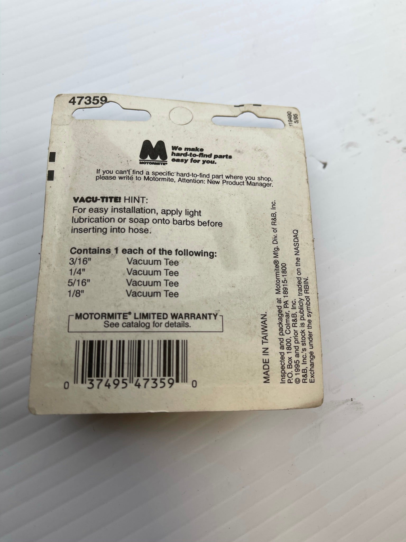 Vacu-Tite Motormite Vacuum Tee Kit 47359 3/16" 1/4" 5/16" 1/8"