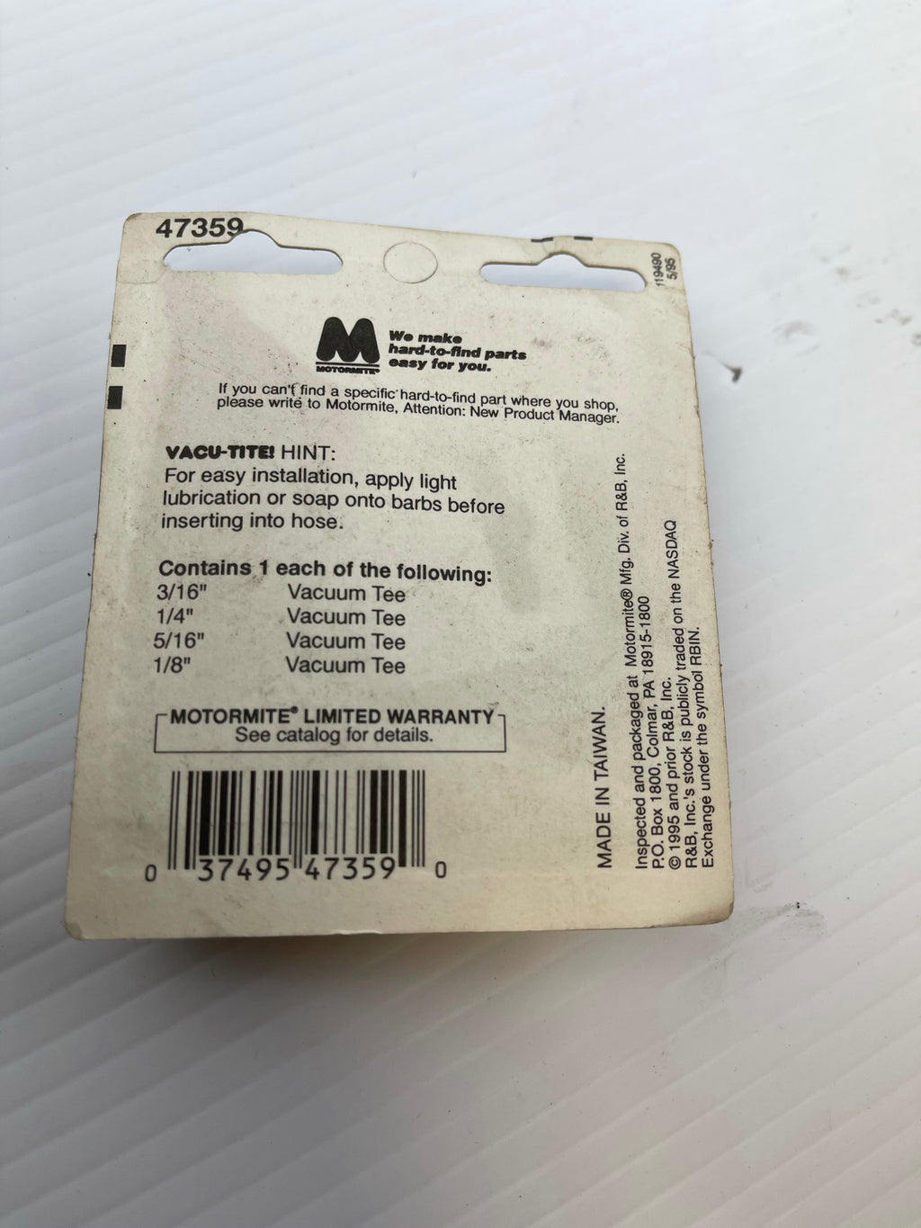 VacuTite Motormite Vacuum Tee Kit 47359 3/16" 1/4" 5/16" 1/8" Metal