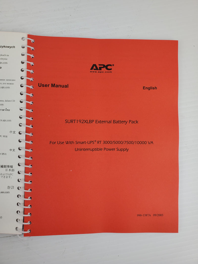 APC User Manual For SURT192XLBP External Battery Pack