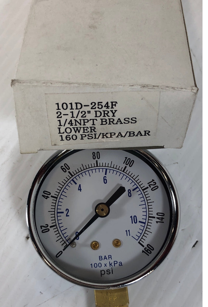 Pressure Gauge 2-1/2" Dry 1/4 NPT 160 PSI 101D-254F
