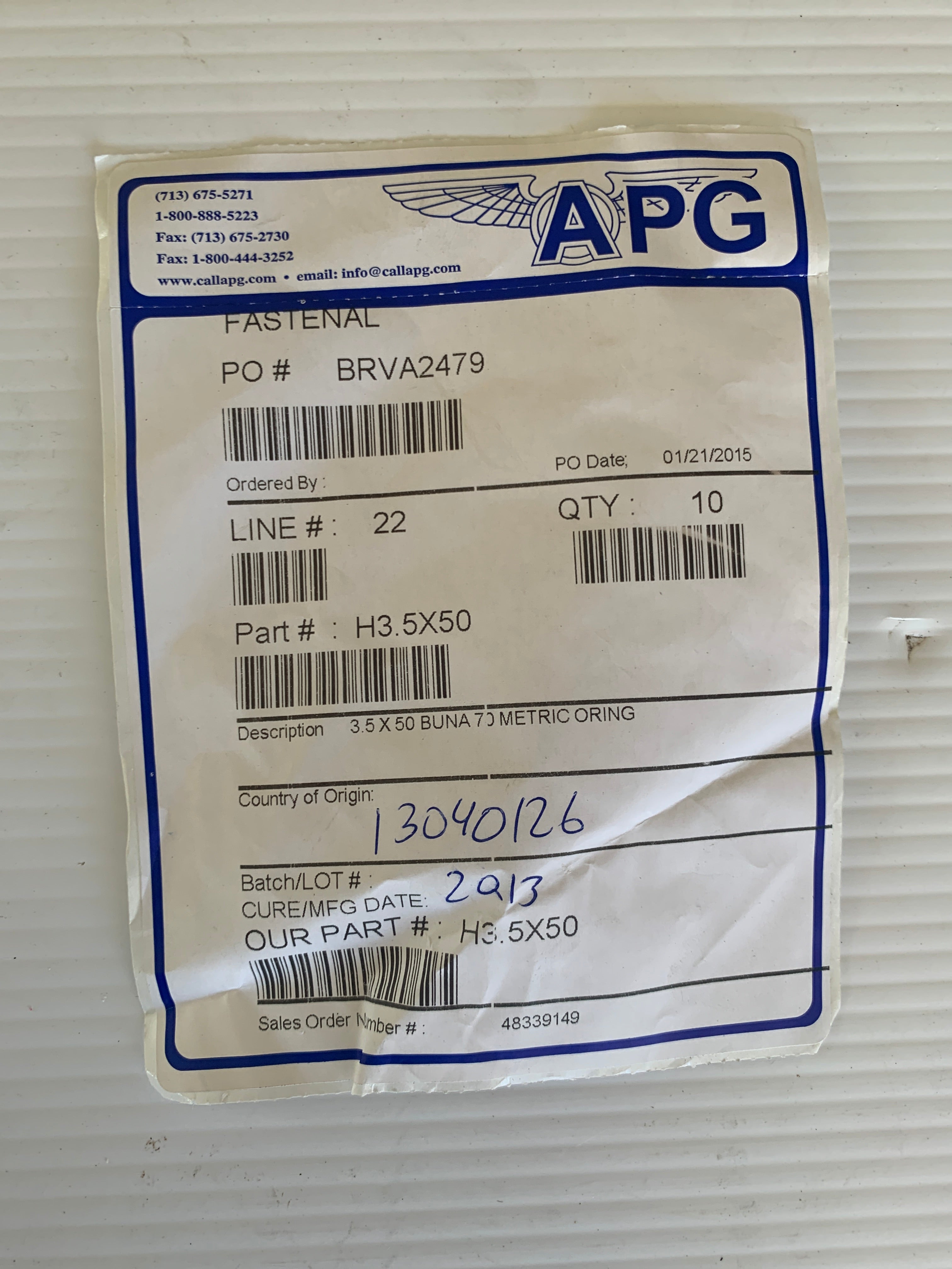 APG 3.5 x 50 Buna 70 Metric O-ring H3.5X50 Package of 10