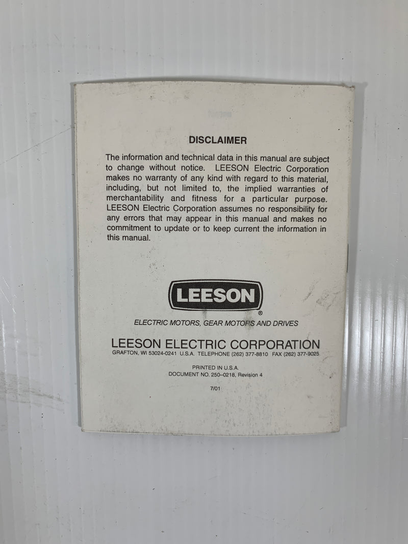Leeson Speedmaster SCR Thyristor Motor Controls Operation Manual