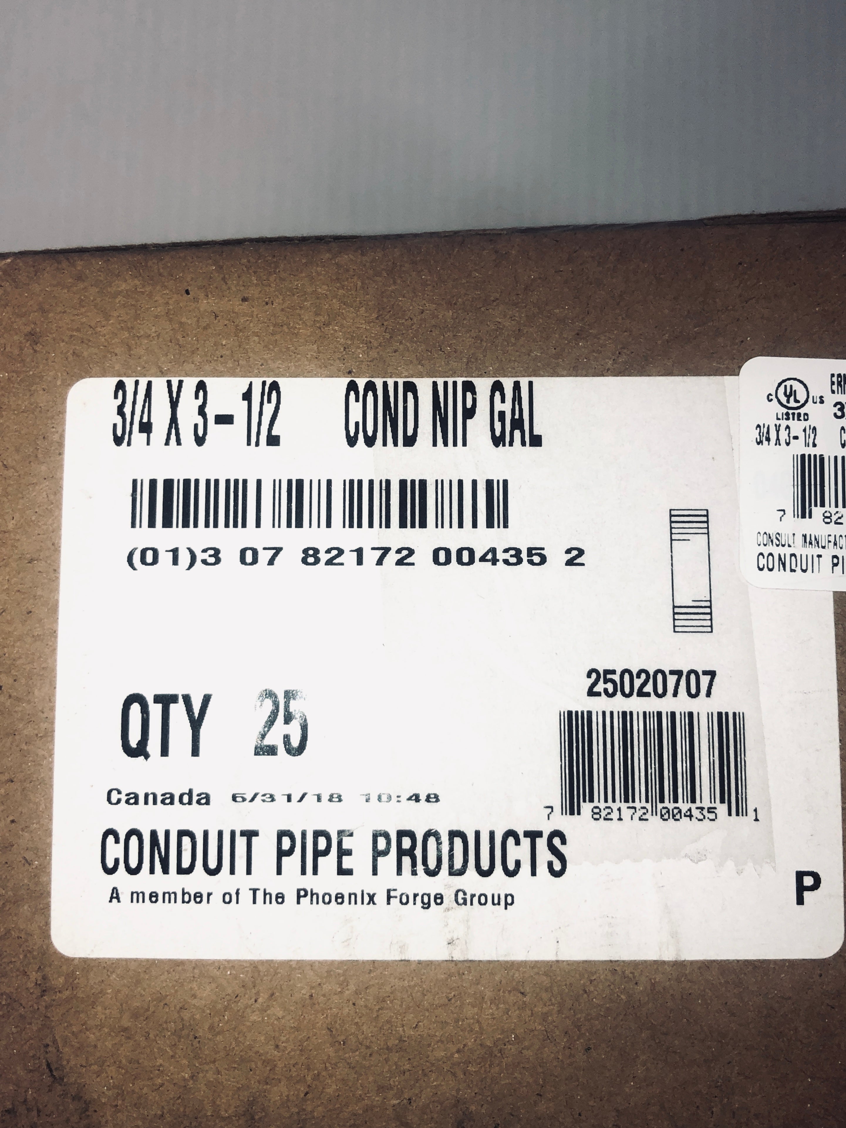 Conduit Pipe Products 25020707 3/4 x 3-1/2" Galvanized Nipple Conduit Pipe - 25