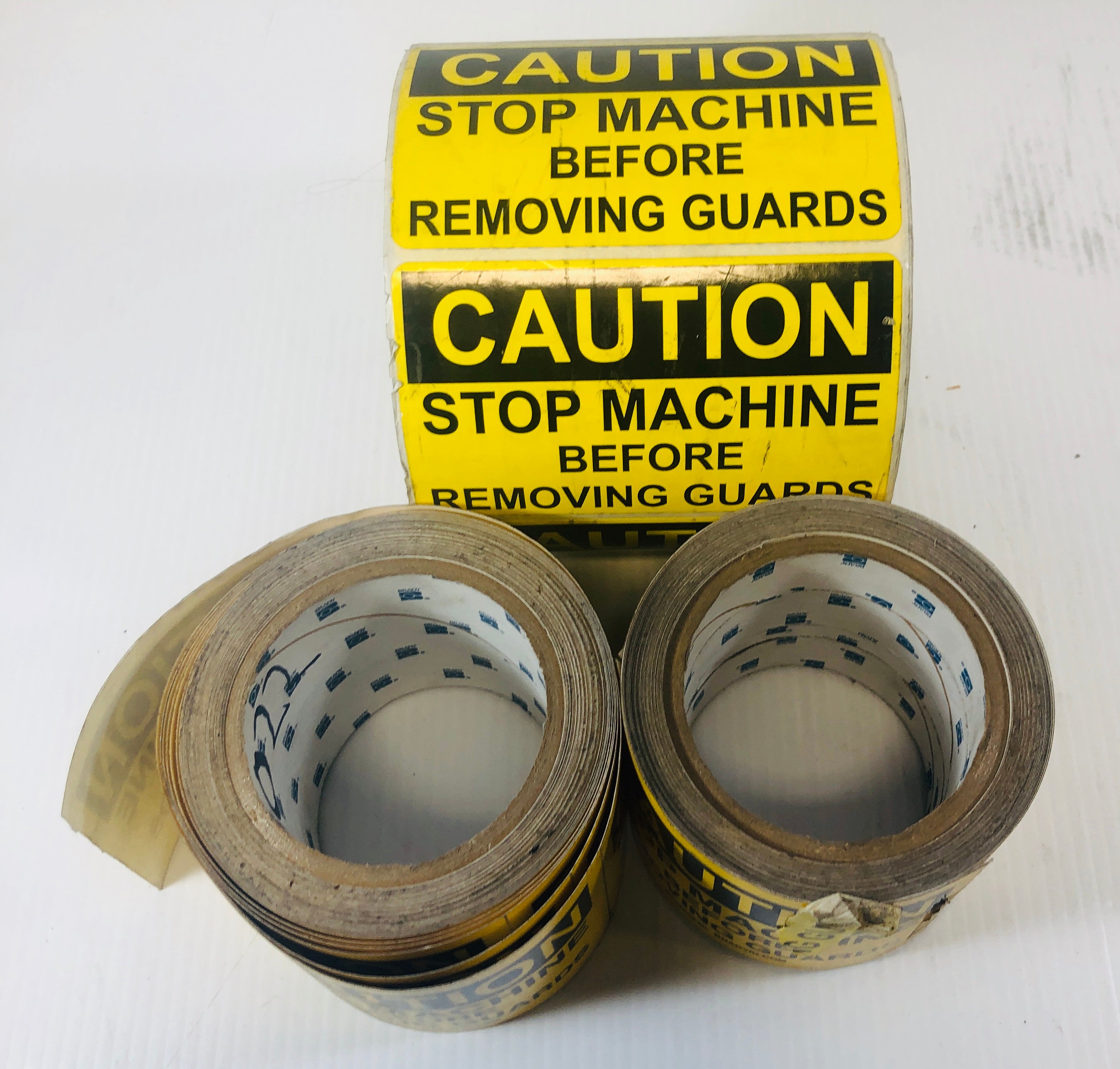 Brady Caution Stickers "Stop Machine Before Removing Guards" Yellow 3-1/2" x 5"