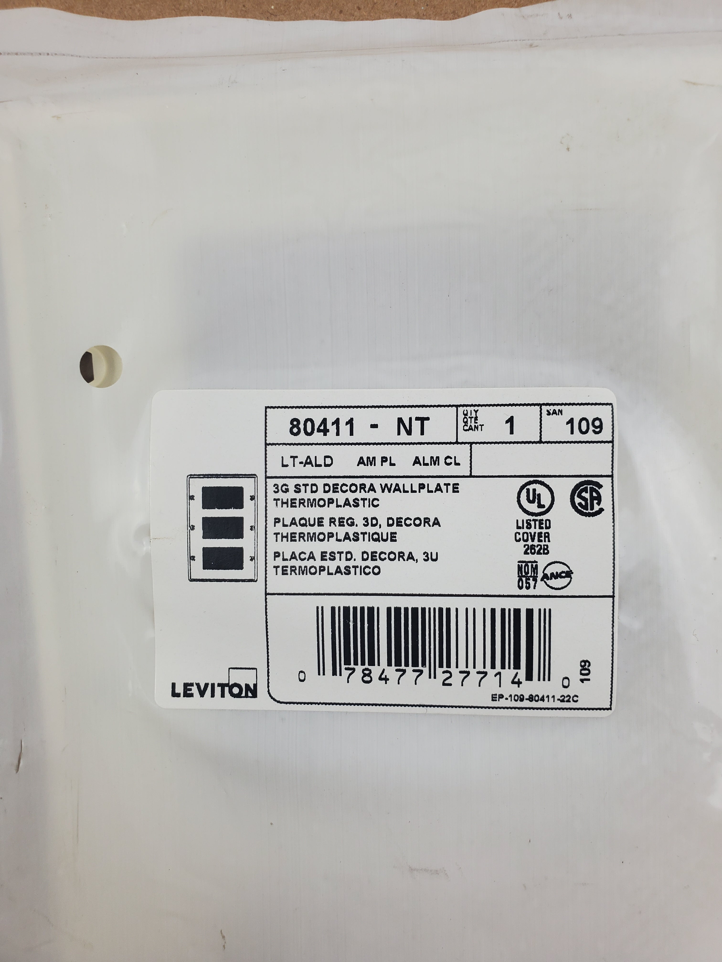 Leviton Almond 3G STD Decora Wallplate Thermoplastic 80411-NT (Lot of 10)