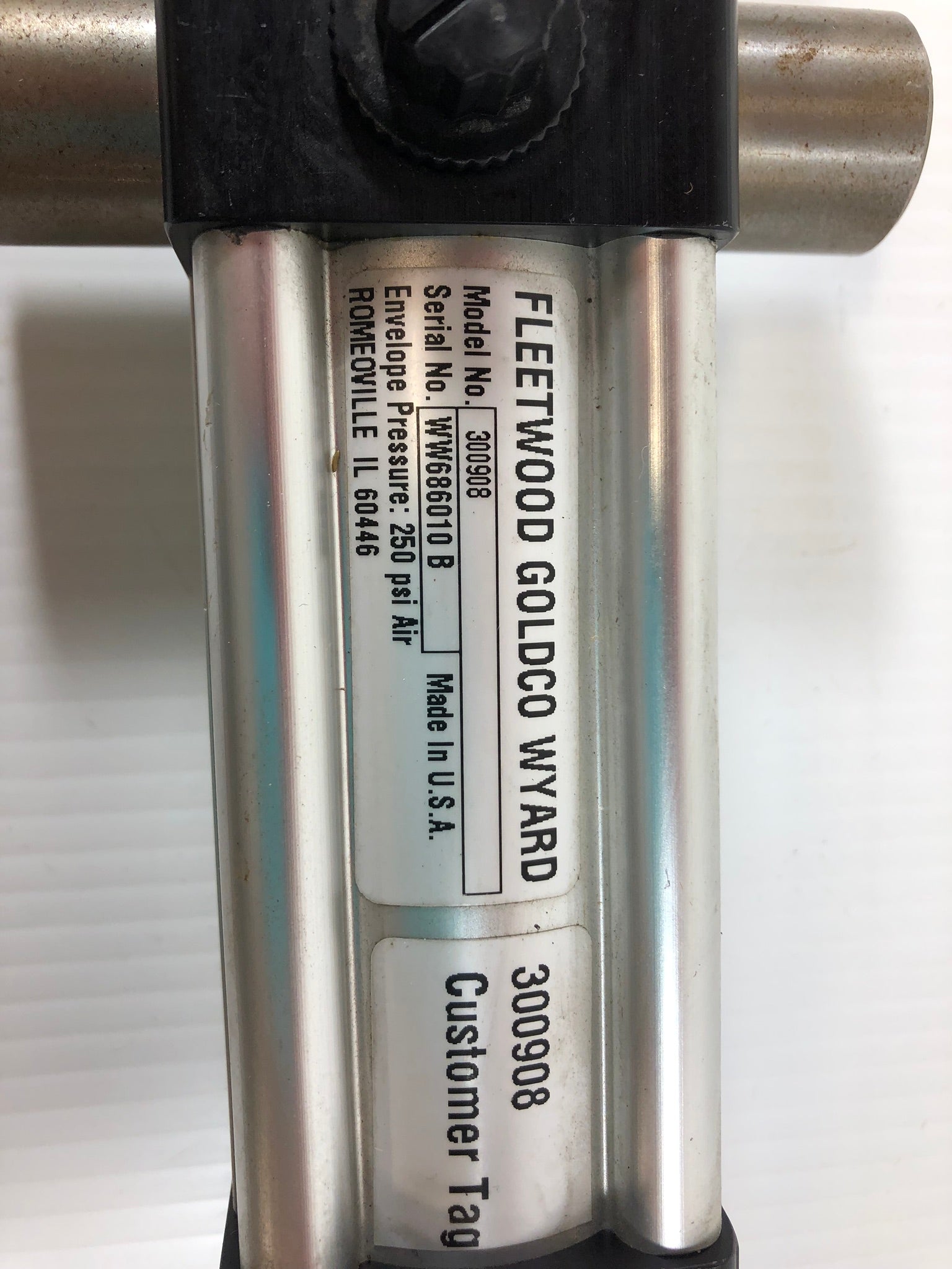 Fleetwood Goldco Wyard 300908 Pneumatic Air Cylinder 250 PSI