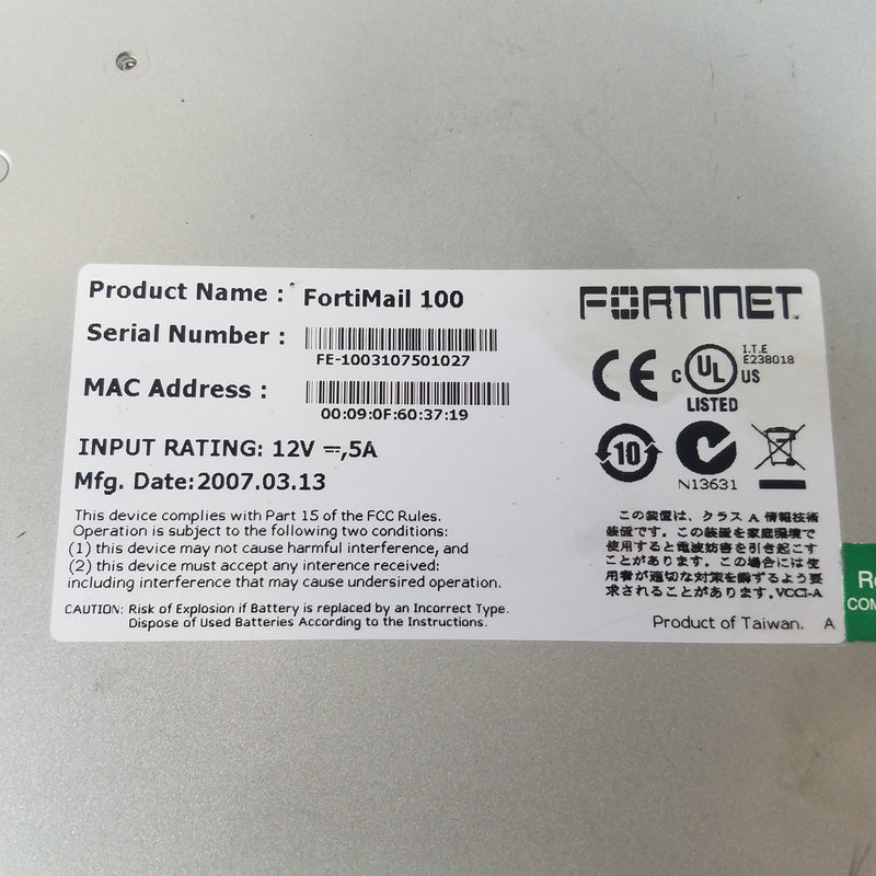 Fortinet Fortimail 100 Security Appliance