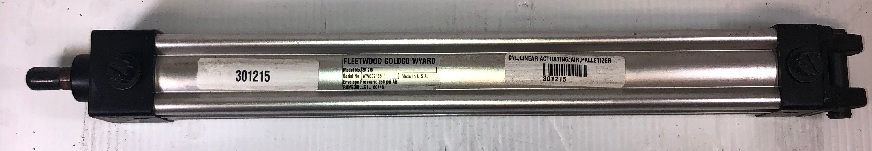 Fleetwood Goldco Wyard 301215 Pneumatic Air Cylinder 250 PSI