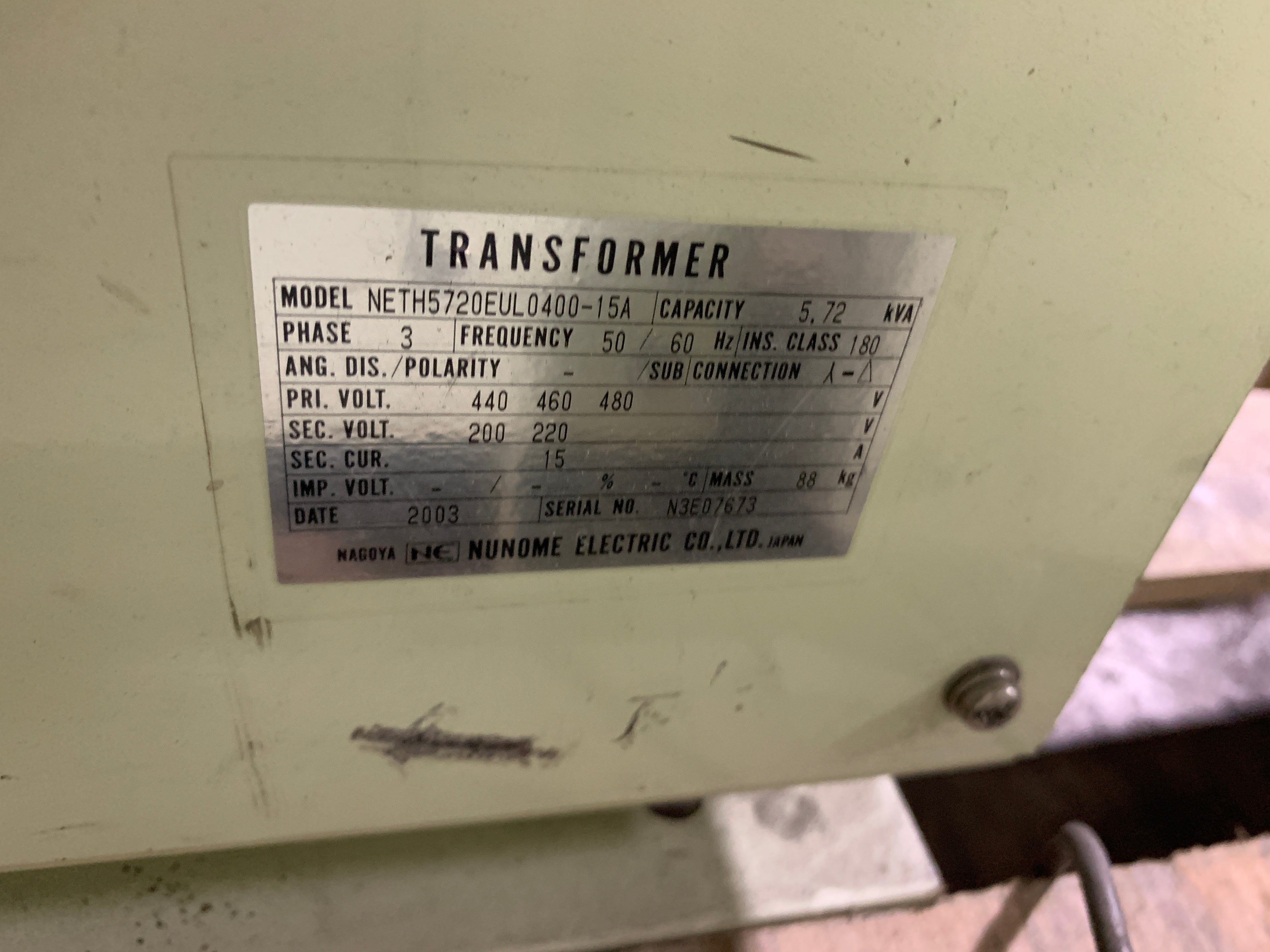 Nunome NETH5720EUL0400 Transformer 5.72 KVA 3 PH