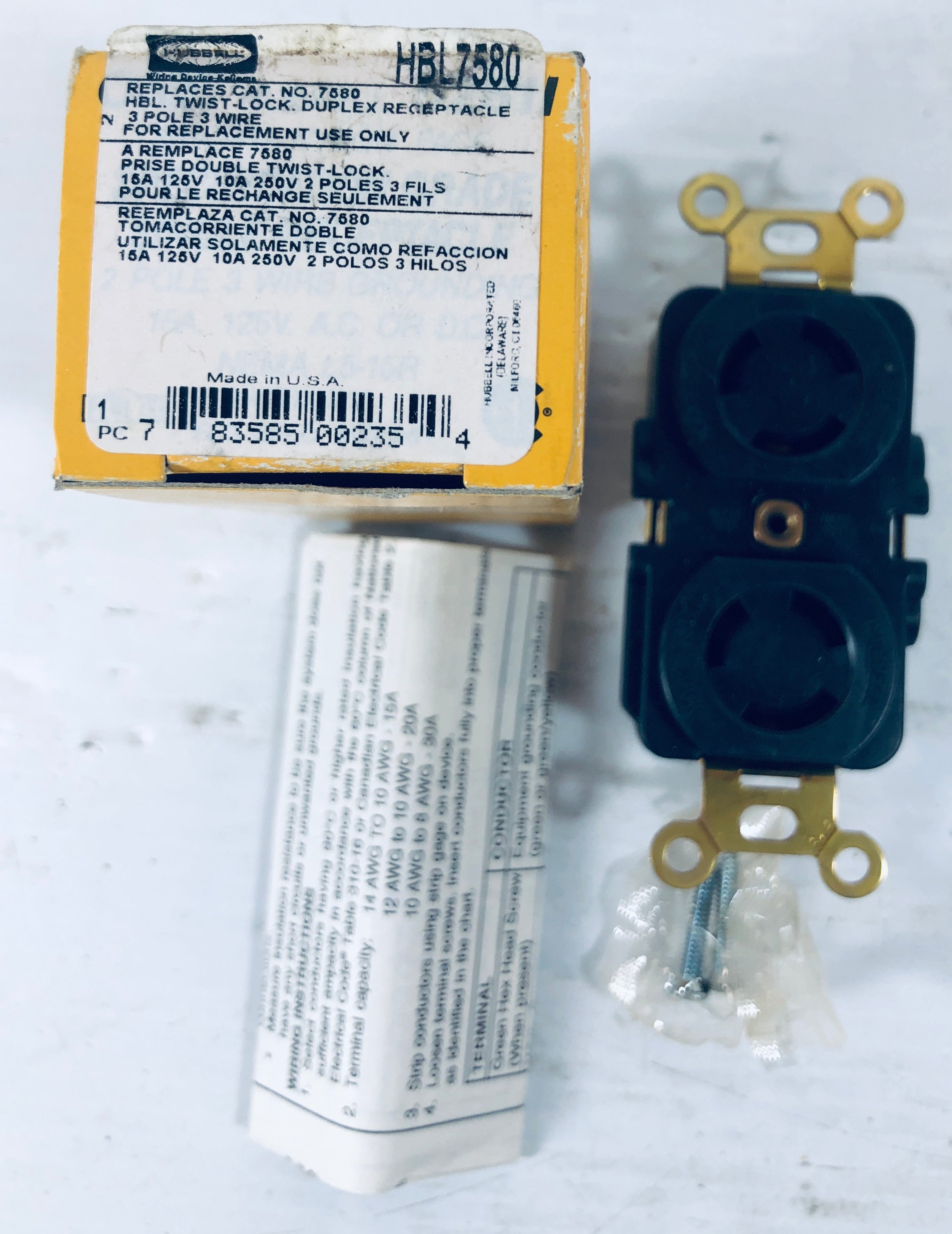 Hubbell Twist Lock Duplex Receptacle HBL7580