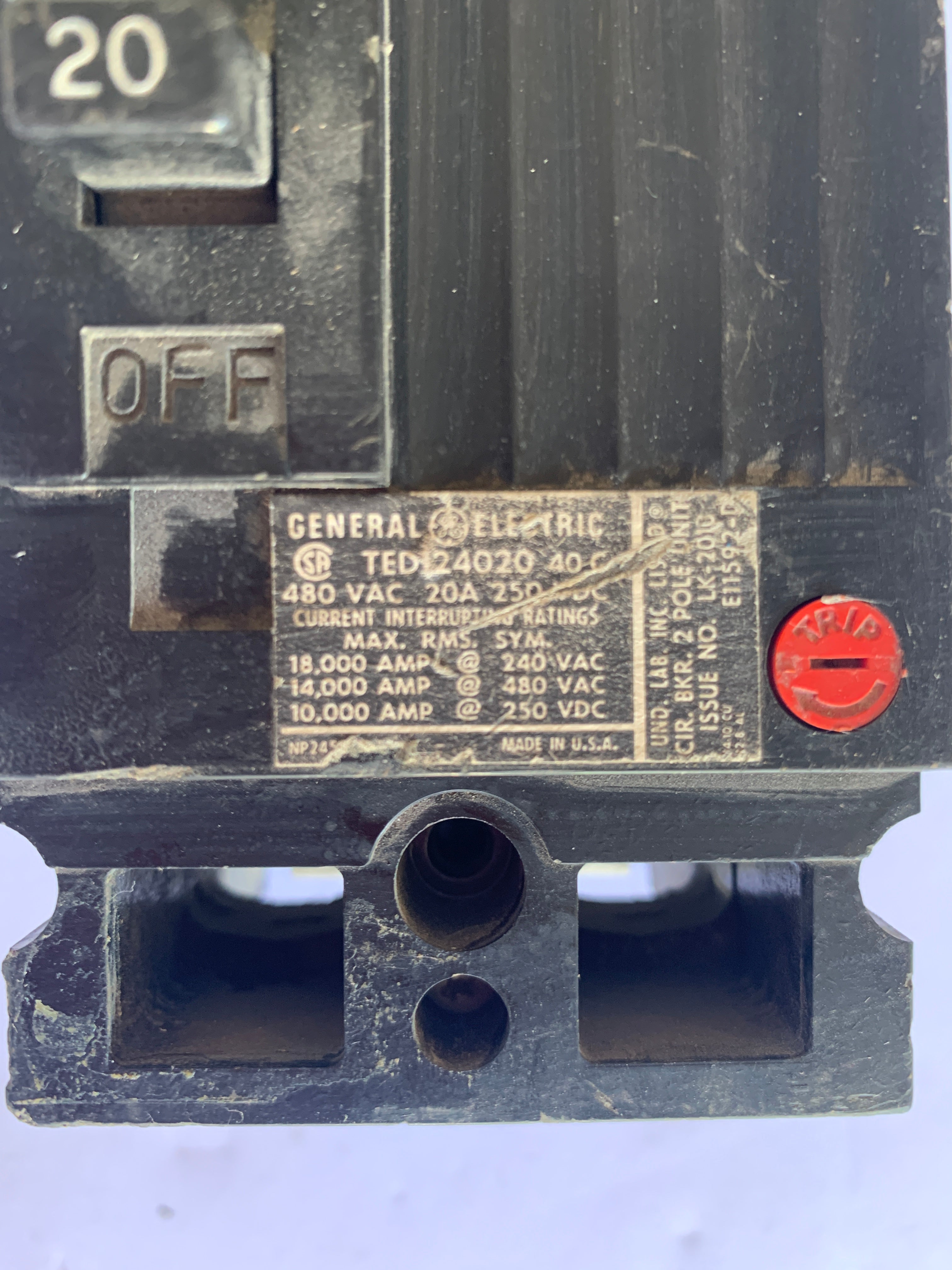 GE TED24020 Circuit Breaker 20 Amp