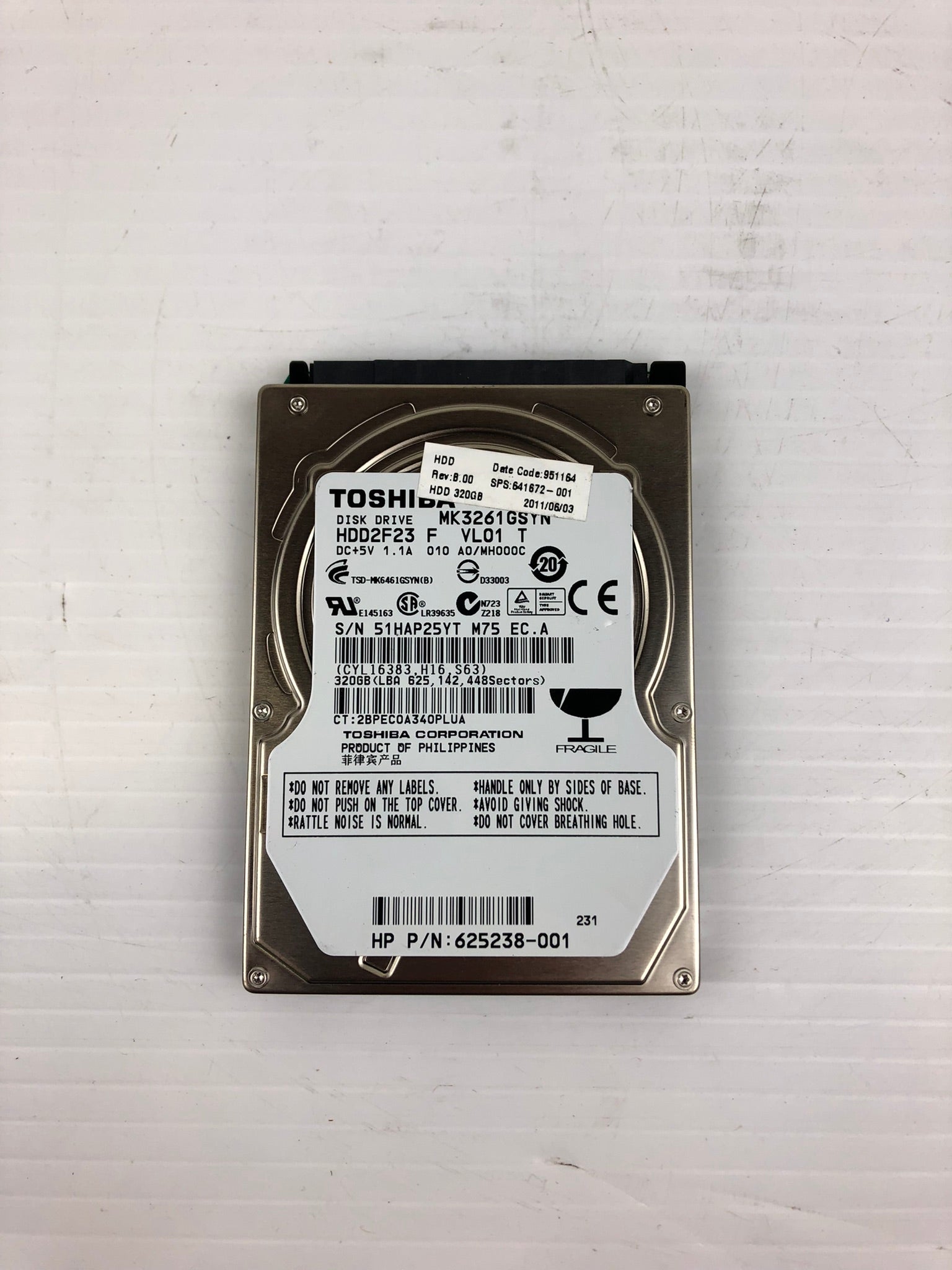 Toshiba 625238-001 Laptop Hard Drive MK3261GSYN HDD2F23