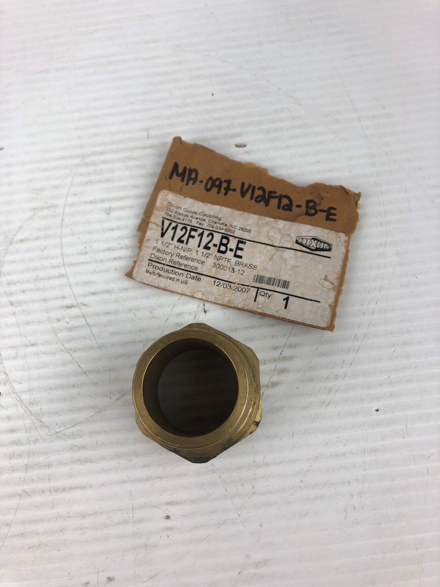 Dixon Quick Coupling V12F12-B-E 1-1/2" H-NIP NPTF Brass Series V