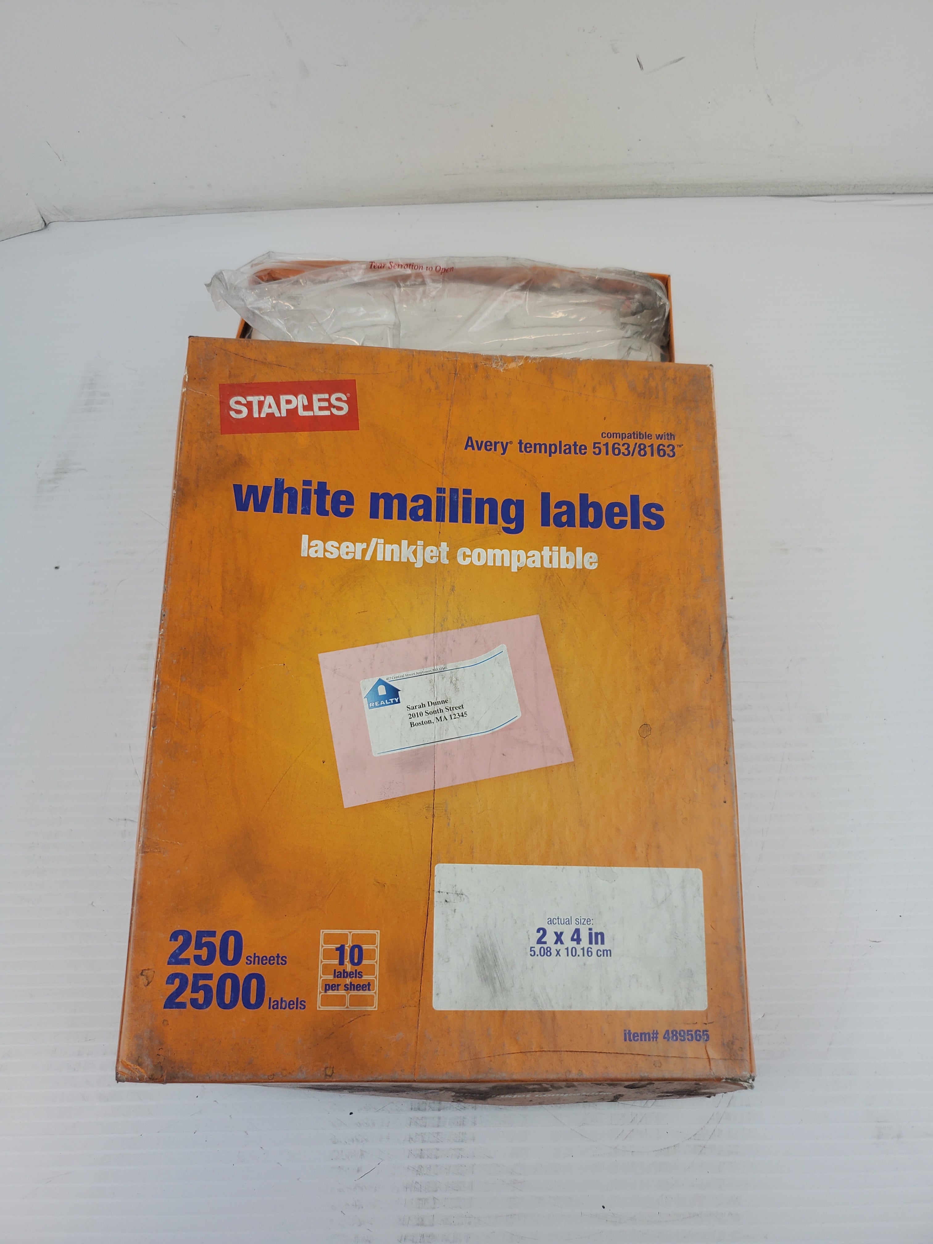 Staples 489565 White Mailing Labels - Laser/Inkjet Compatible 2" x 4"