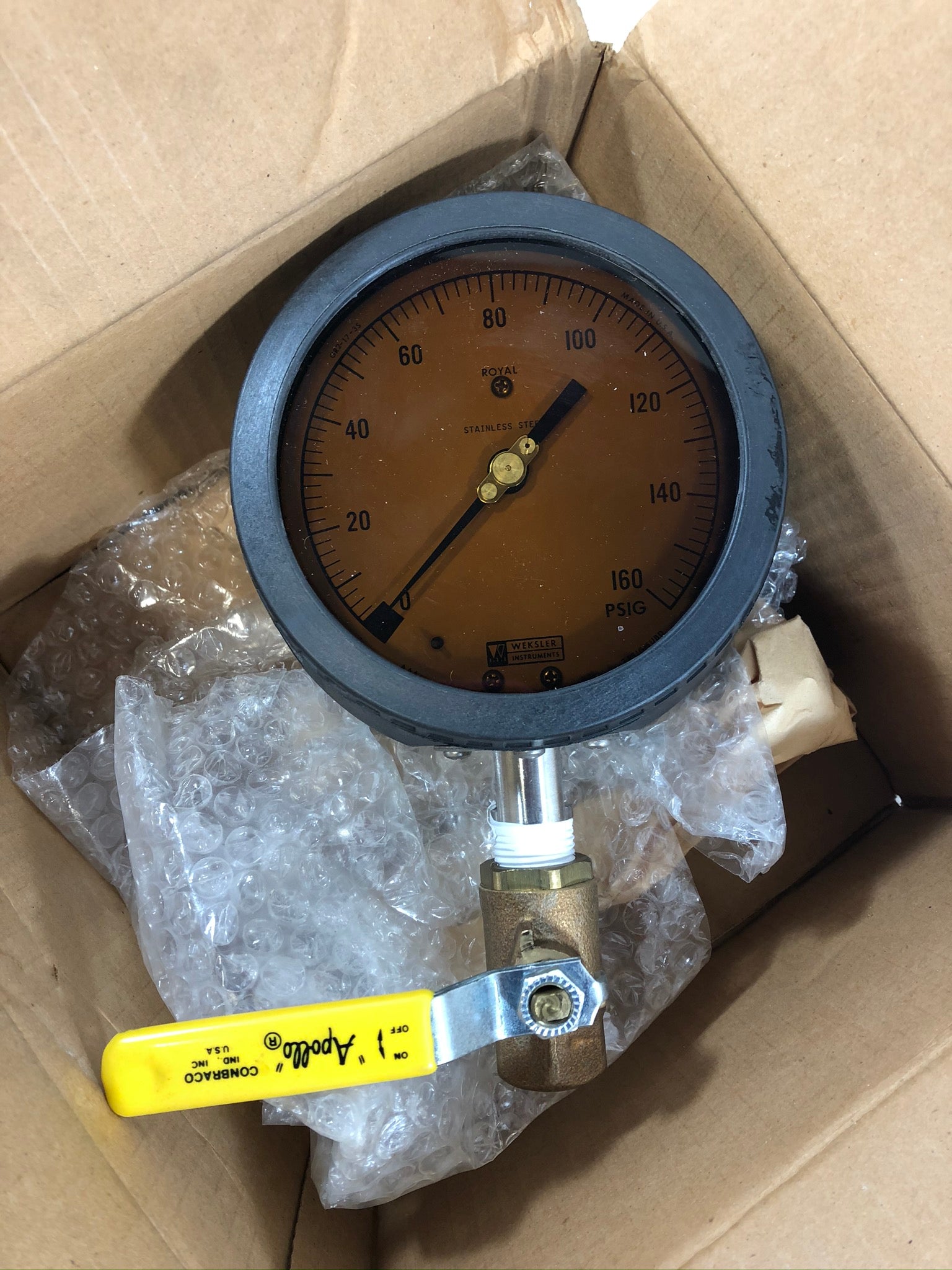 Weksler Instruments 0-160PSI Pressure Gauge Stainless Steel Royal w/Apollo Valve