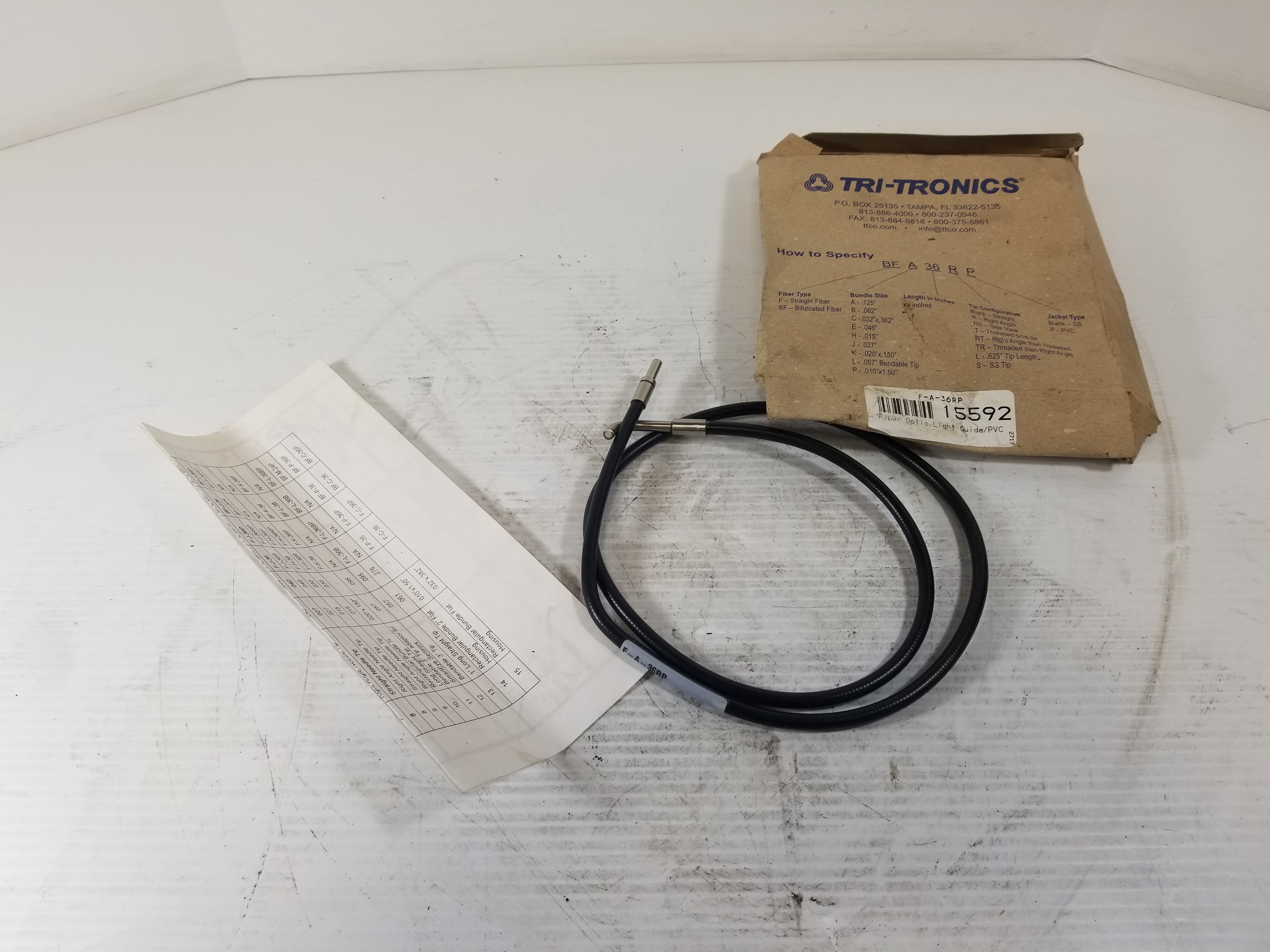 Tri-Tronics F-A-36RP Fiber Optic Cable 15592 Sensor