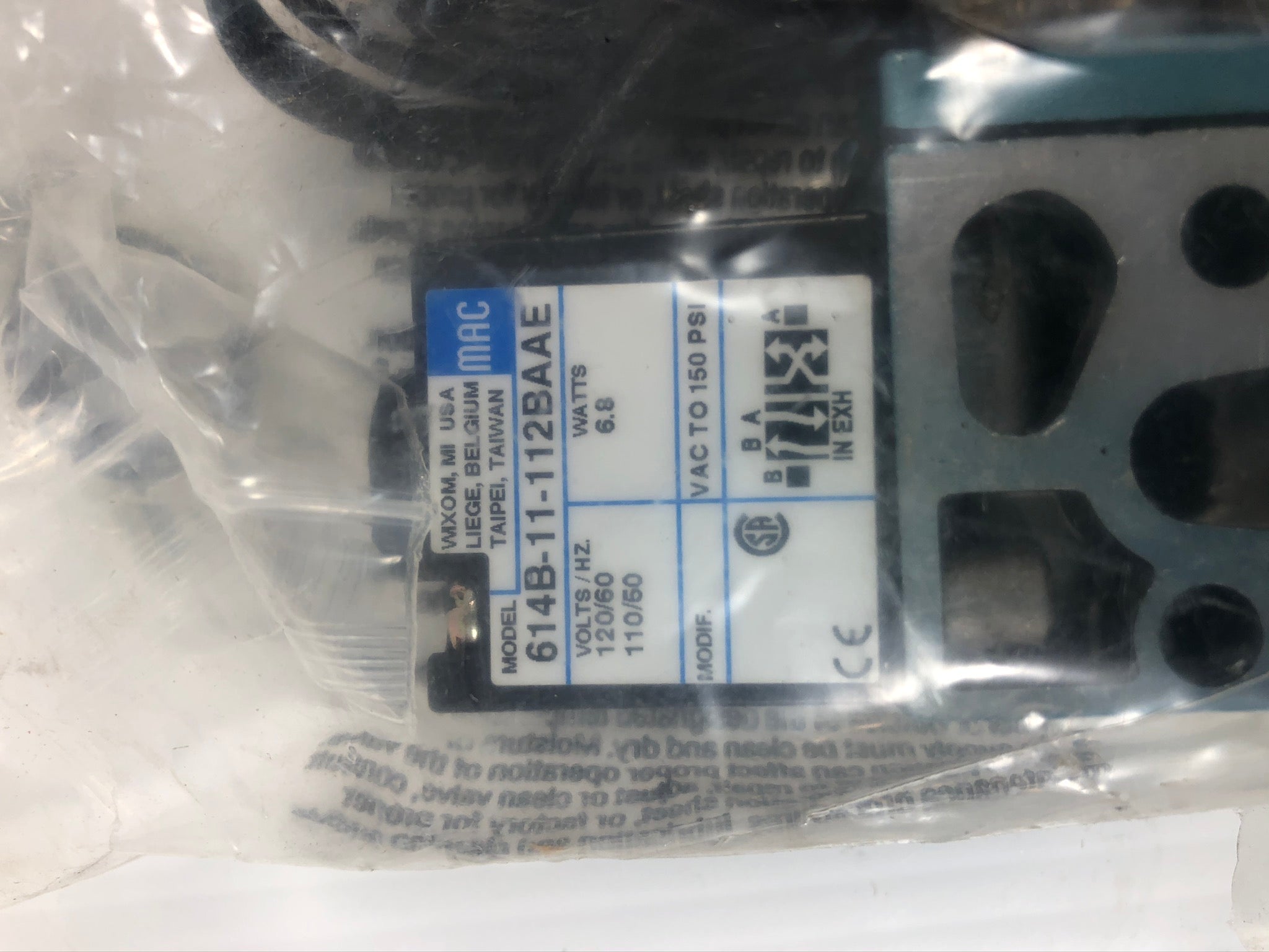 MAC 614B-11-112BAAE Solenoid Valve 110/120V 6.8W