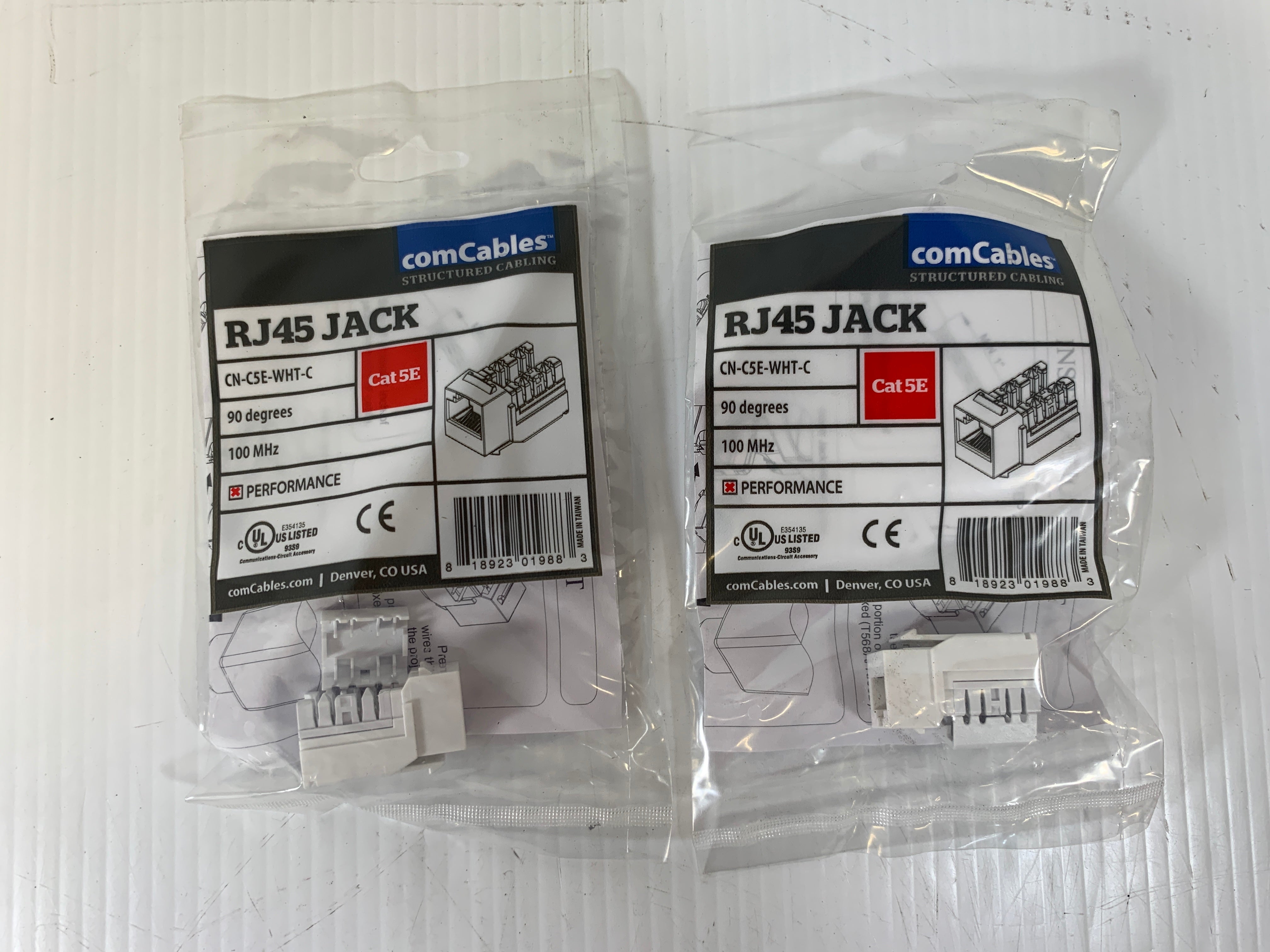 Lot of 2 RJ45 comCables Jack CN-CSE-WHT-C Cat 5E 100 MHz
