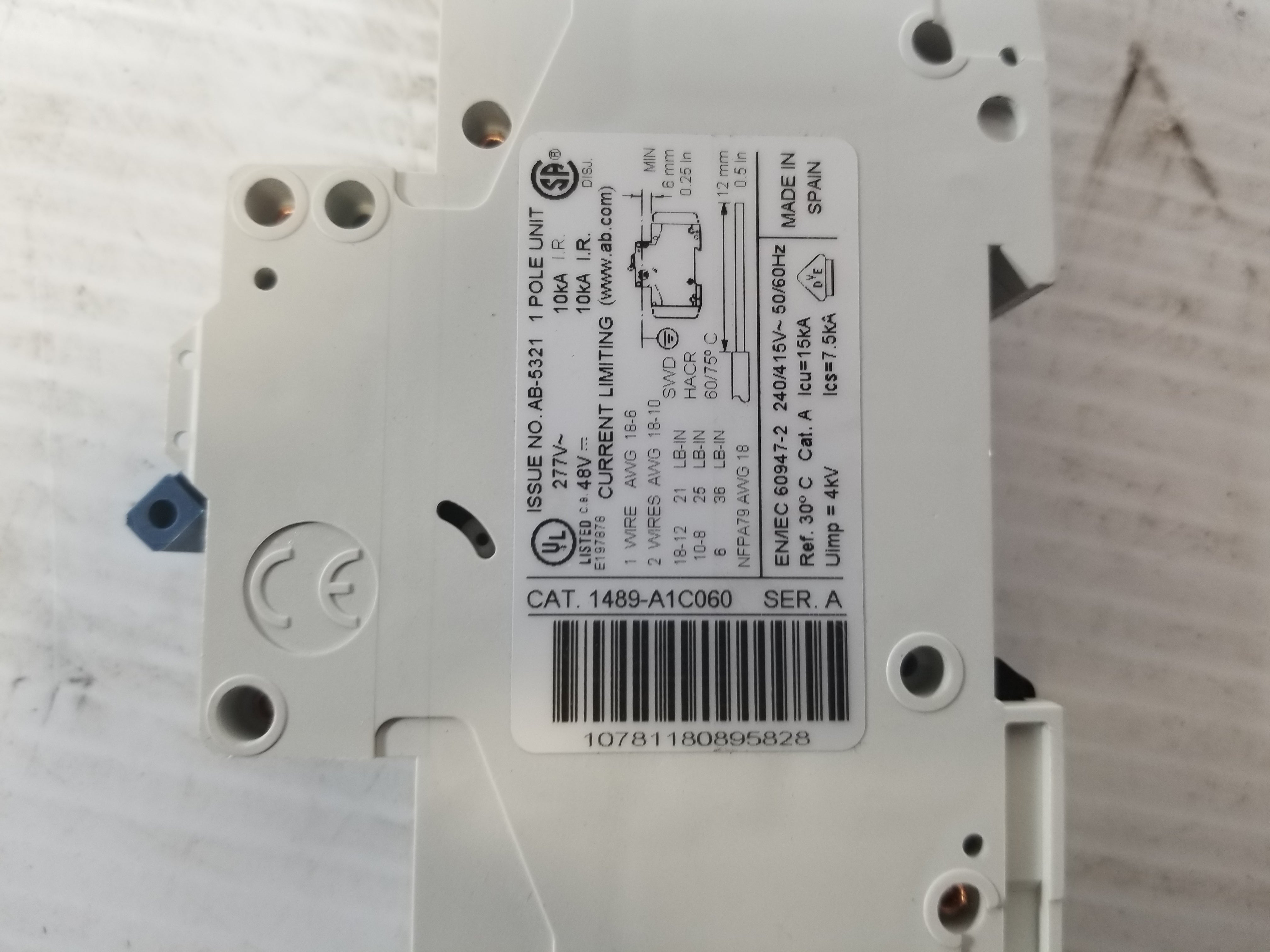 Allen-Bradley 1489-A1C060 Single Pole 6A Circuit Breaker