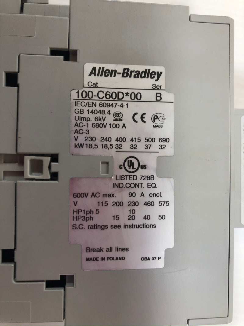 Allen Bradley 100-C60D*00 Series B Contactor Complete 100S-F 100S-C60DJ14C 100-S