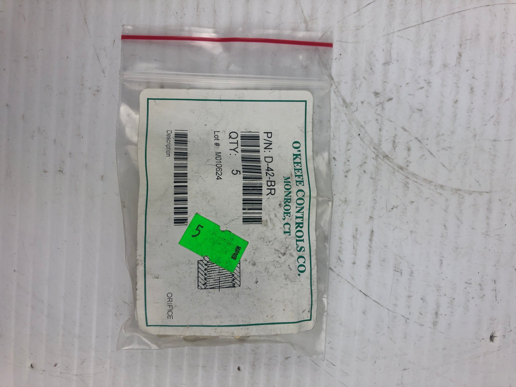 O'Keefe Controls D-42-BR Brass Adapter Orifice Assembly - Bag of 5