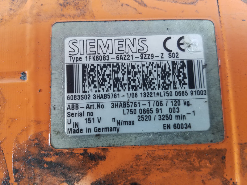 Siemens 1FK6083-6AZ21-9ZZ9-Z S02 Servo Motor 3HAB5761-1 /06