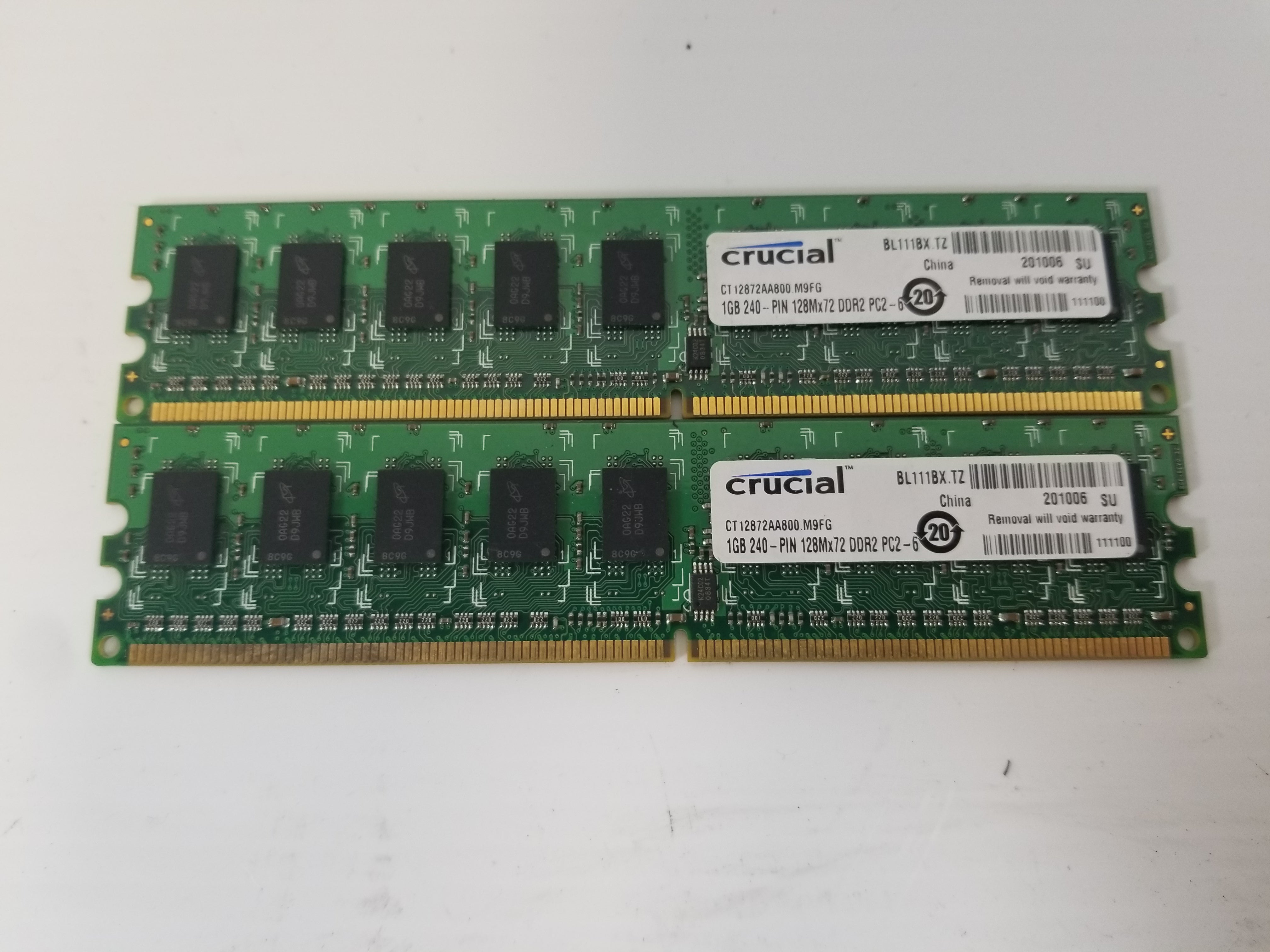 Crucial CT12872AA800.M9FG 1GB PC2-6400 Desktop RAM (Lot of 2)