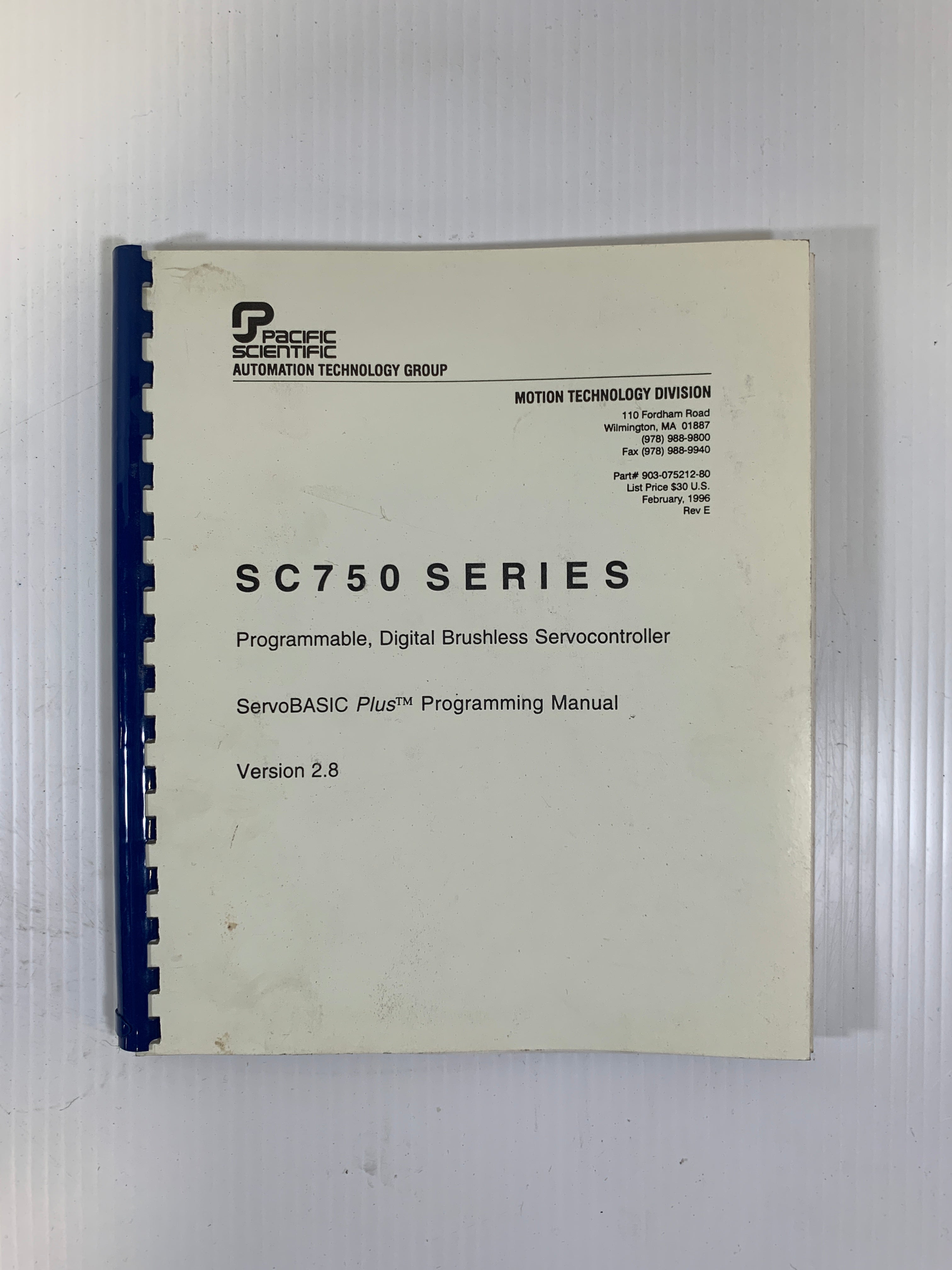 Pacific Scientific ServoBASIC Plus SC750 Programming Manual Version 2.8