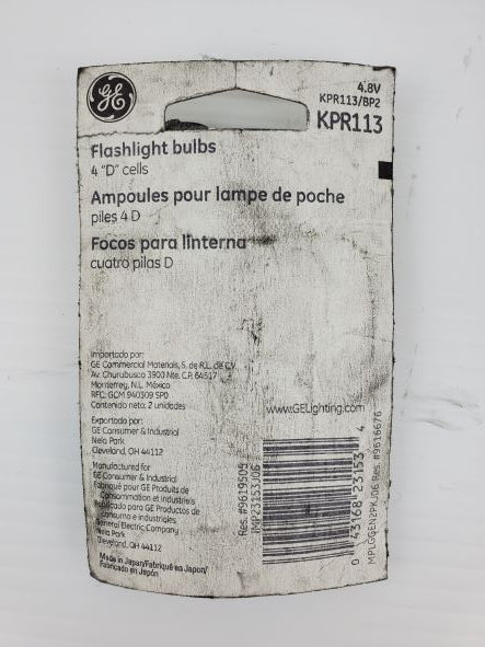 GE KPR113 Flashlight Bulb 4 "D" Cells 4.8V