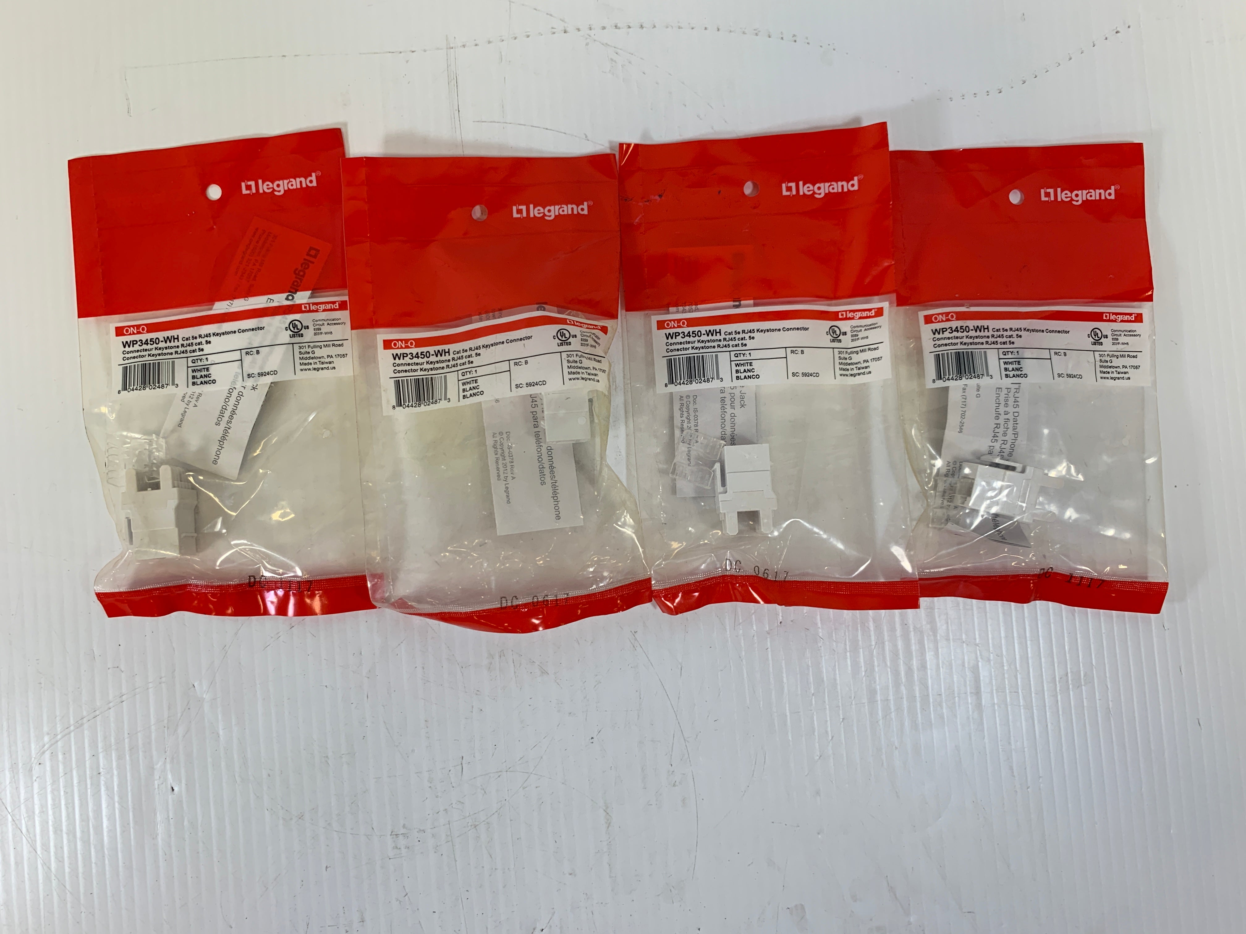 Lot of 4 Legrand Keystone Connectors WP3450-WH Cat 5e RJ45