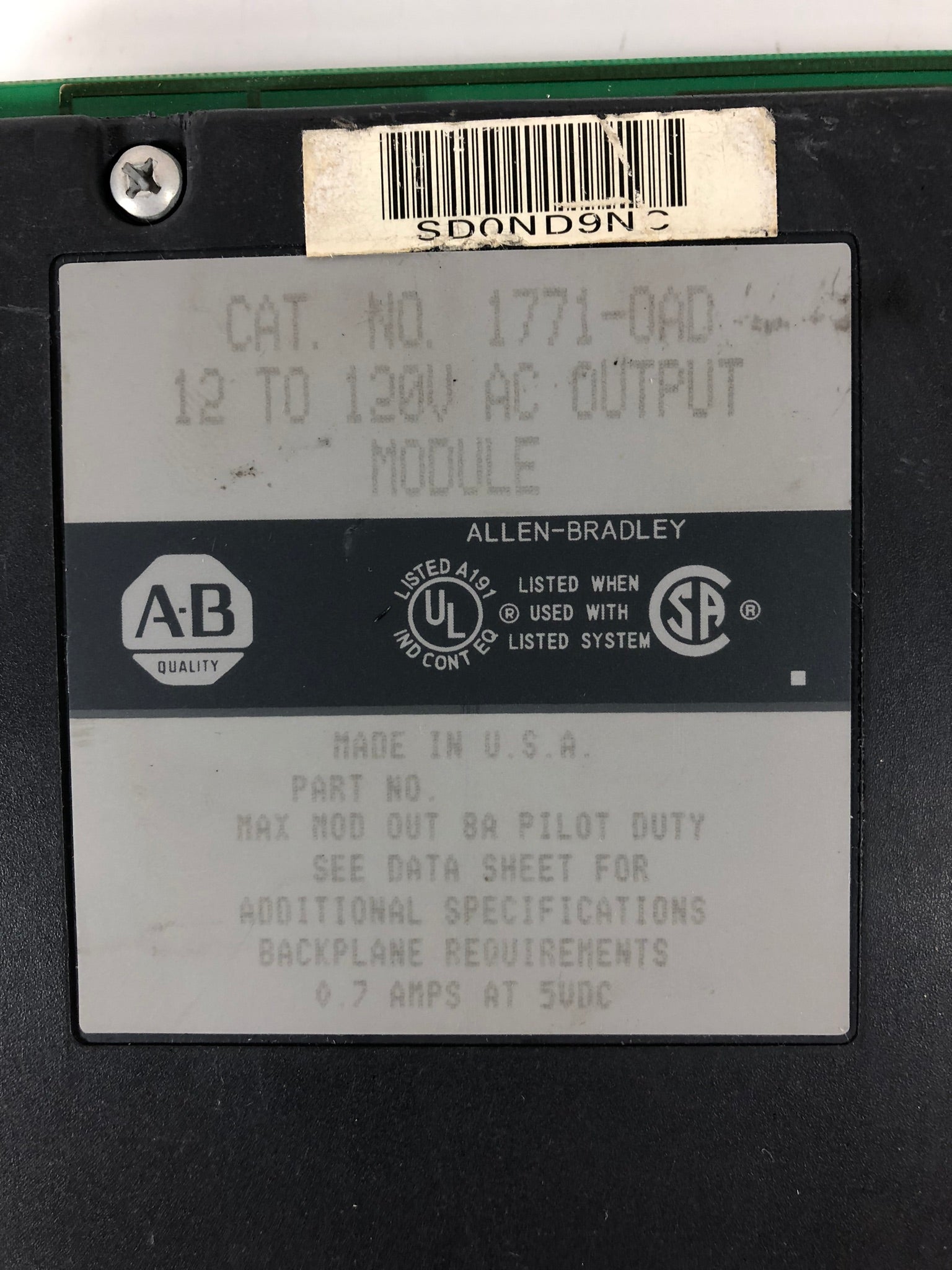 Allen-Bradley 1771-0AD 1771-OAD 12-120 VAC Output Module