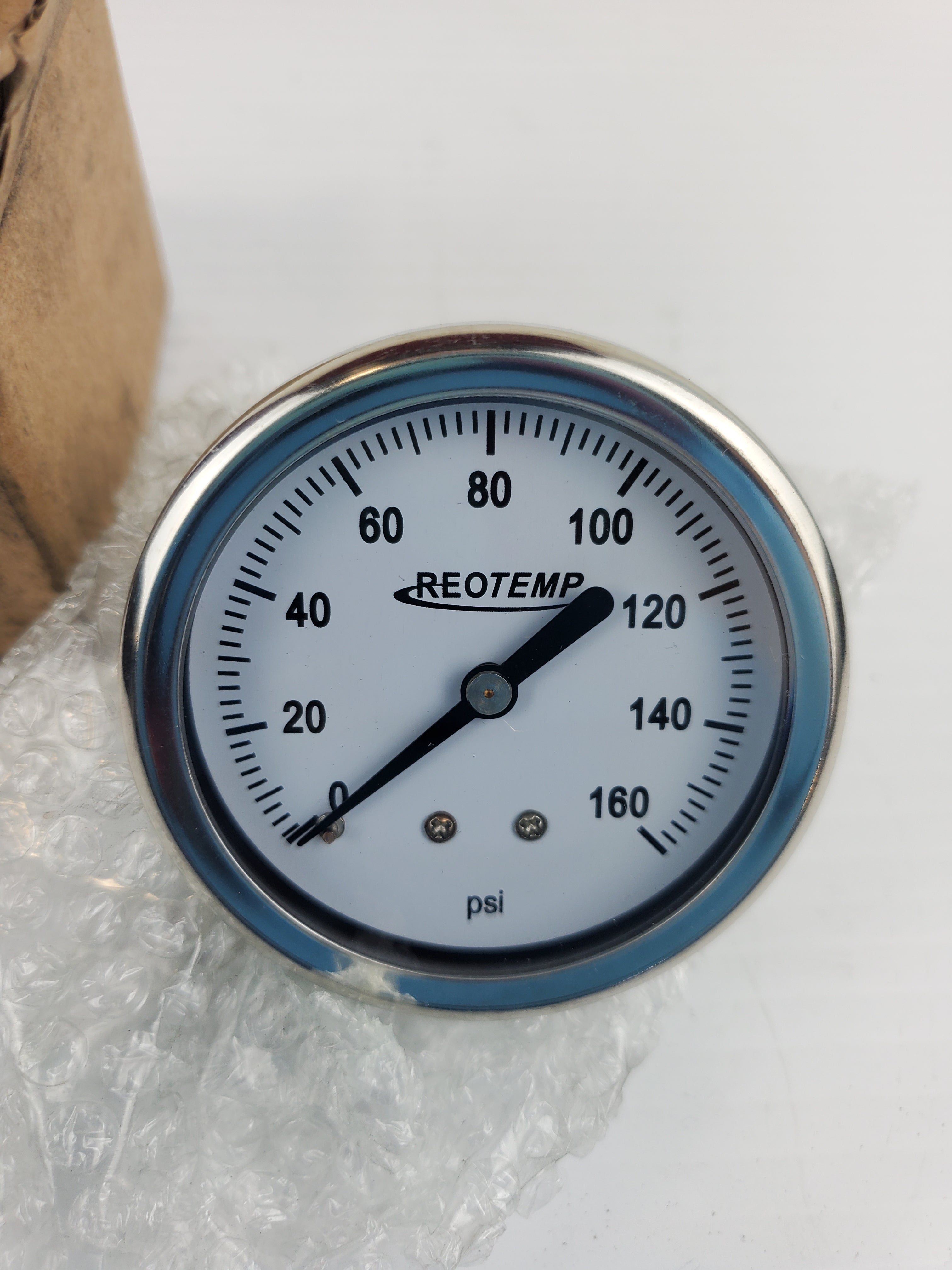 Reotemp PG25C2C4P19-G-P 2-1/2" SS/Brass Plast Lens Gauge 0-160 PSI