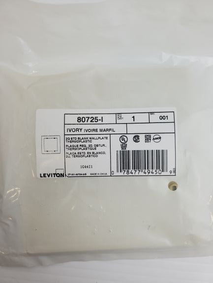 Leviton 80725-I Ivory 2G STD Blank Wallplate Thermoplastic (Box of 19)
