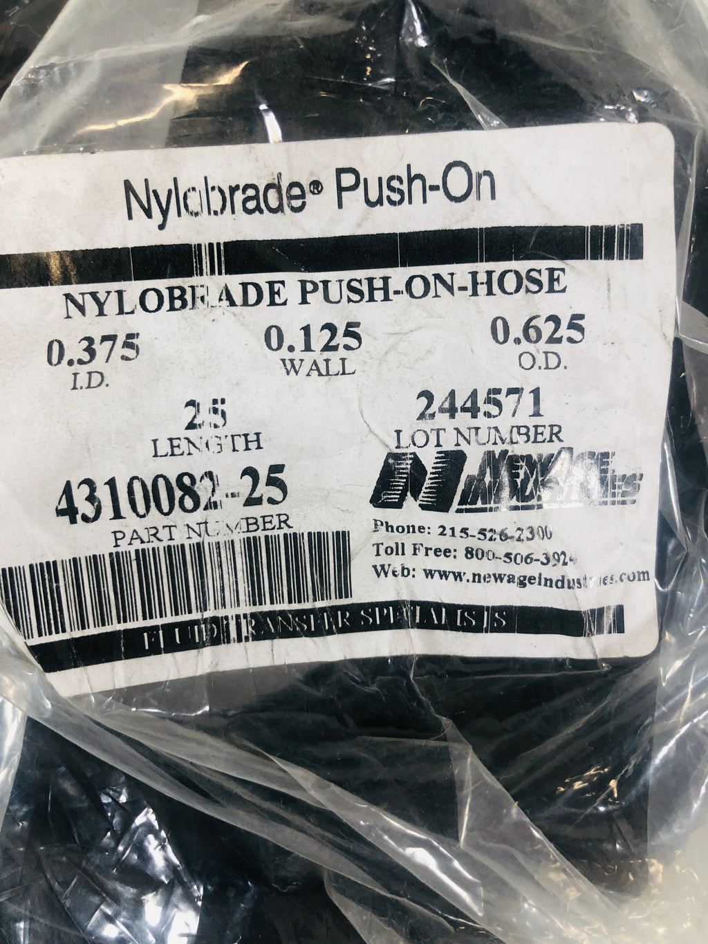 Nylobrade PushOn Hose 25 Feet .375 ID .125 Wall .625 OD 431008225