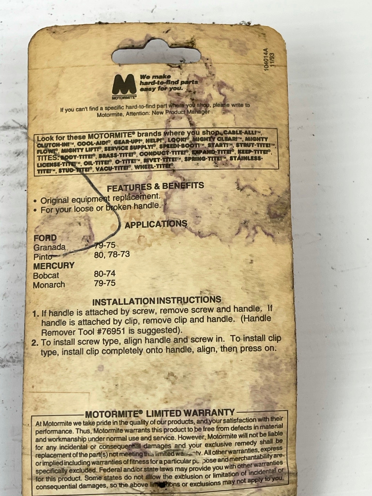 Help! Motormite Window Handle 76916 Ford Mercury