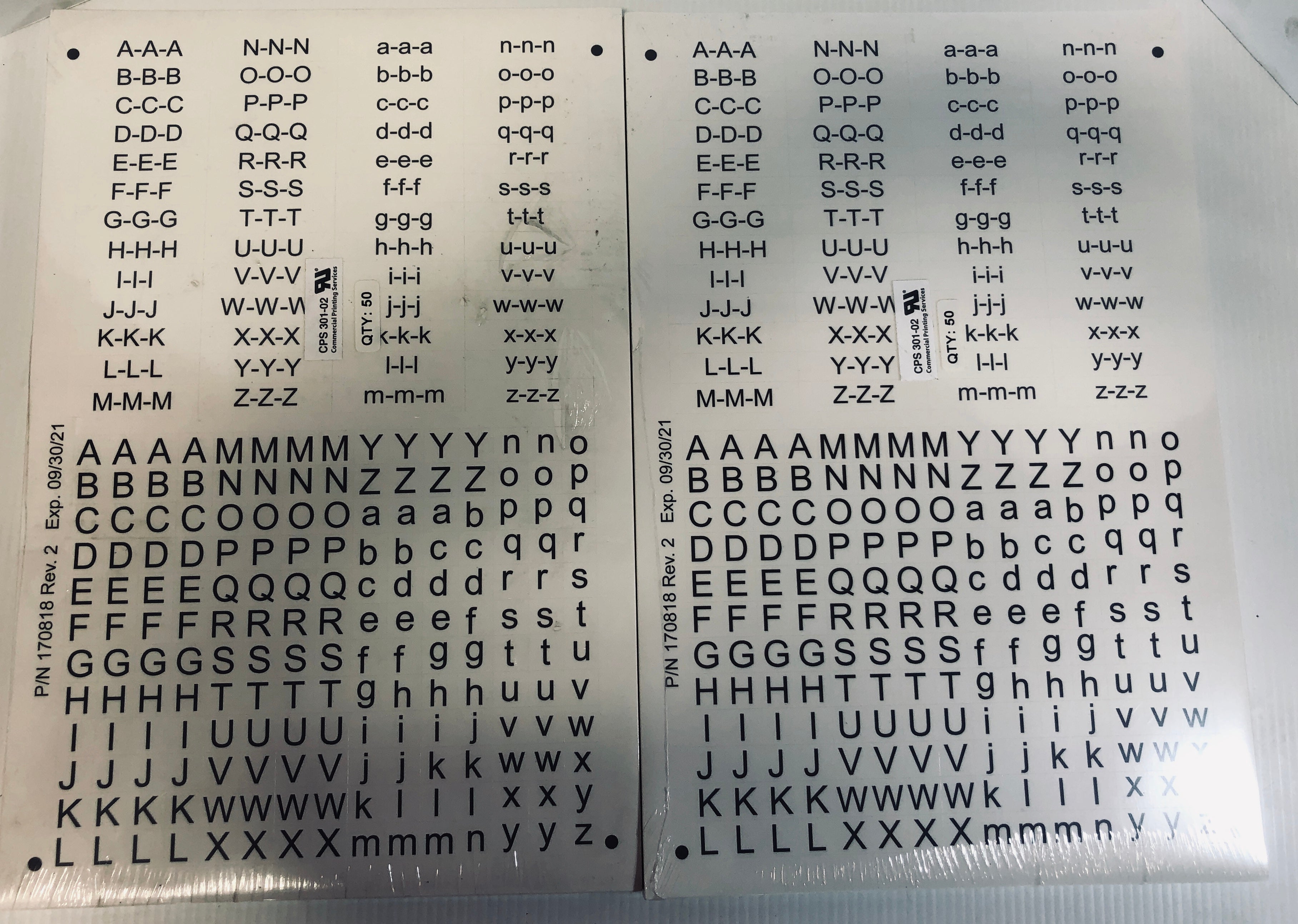 Black on White Alphabet Letters Stickers Upper Lower Case - Lot of 50 Pages