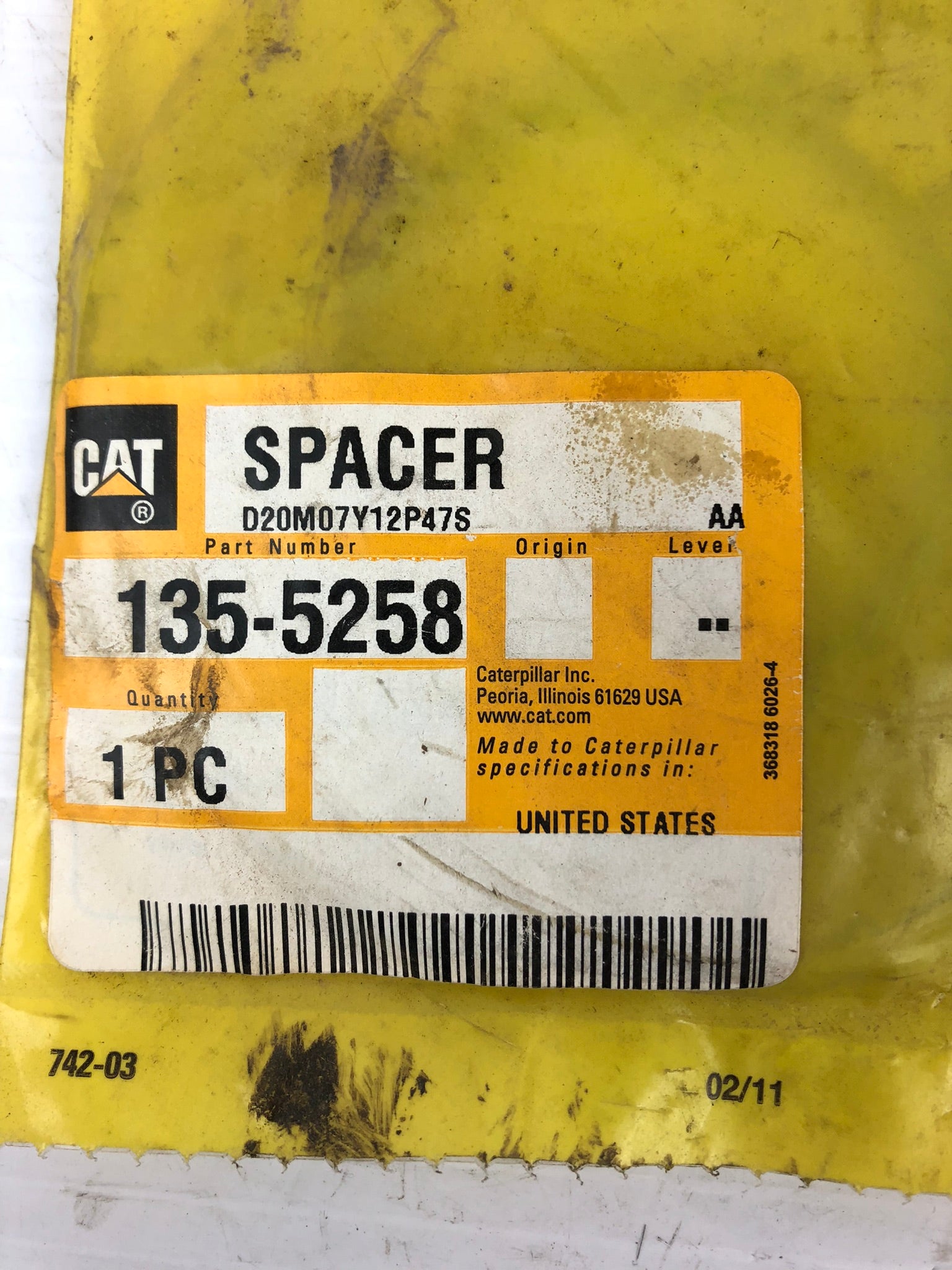 Caterpillar 135-5258 Spacer CAT 1355258