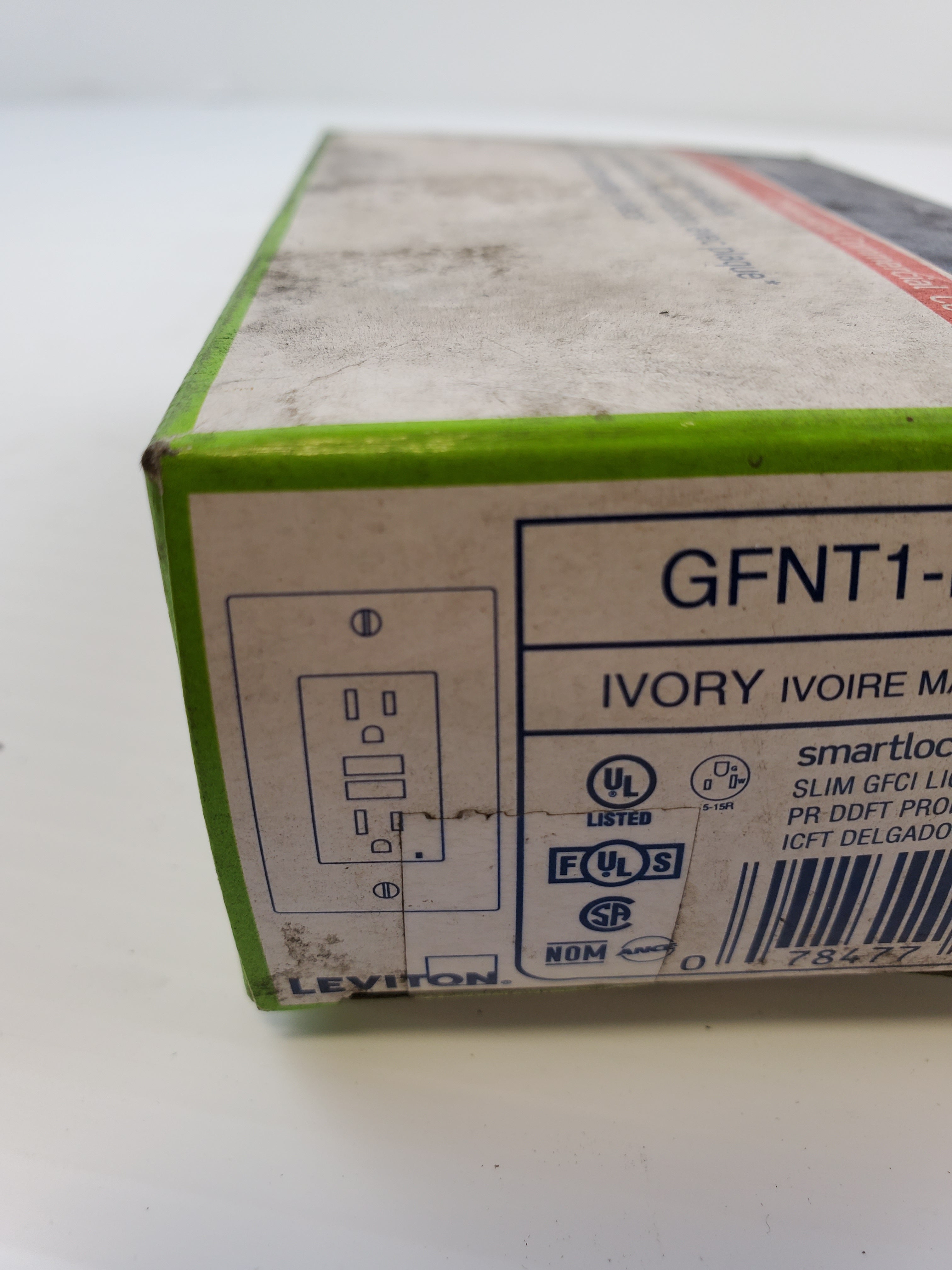 Leviton GFNT1-I Ivory Smart Lock Pro Slim GFCI Lighted W/WP