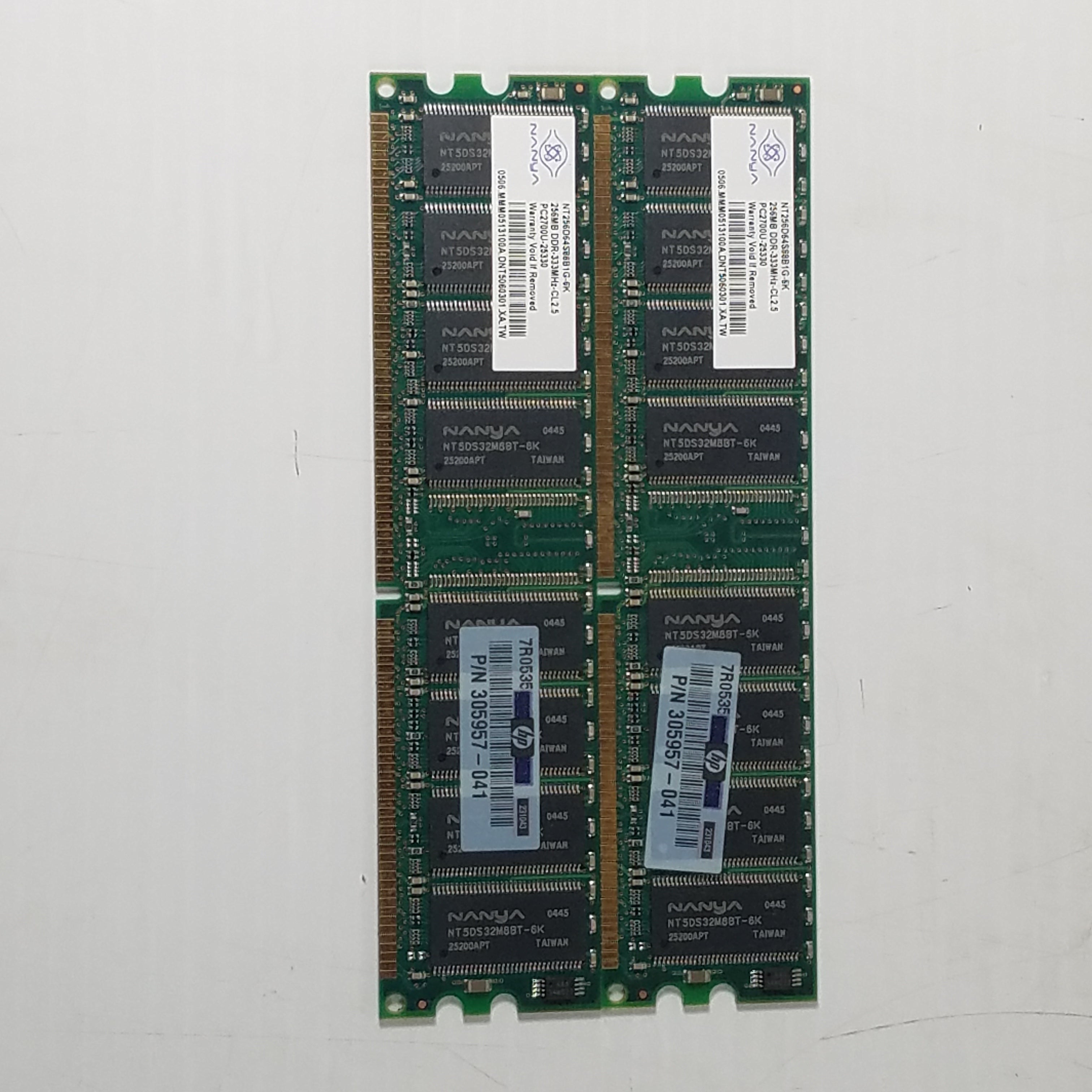 Nanya 256MB RAM PC-2700U-25330 NT256D64S88B1G-6K (Lot of 2)