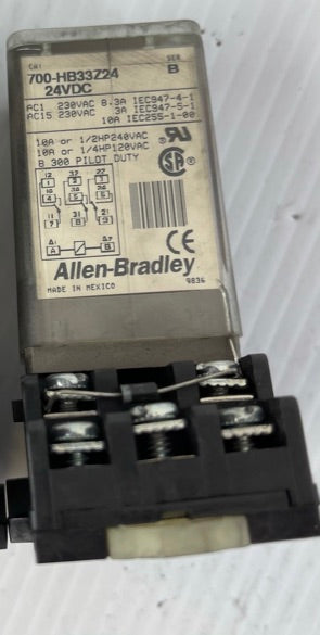 Allen-Bradley Relay 700-HB33Z24 Series B and Base 700-HN127 Series A