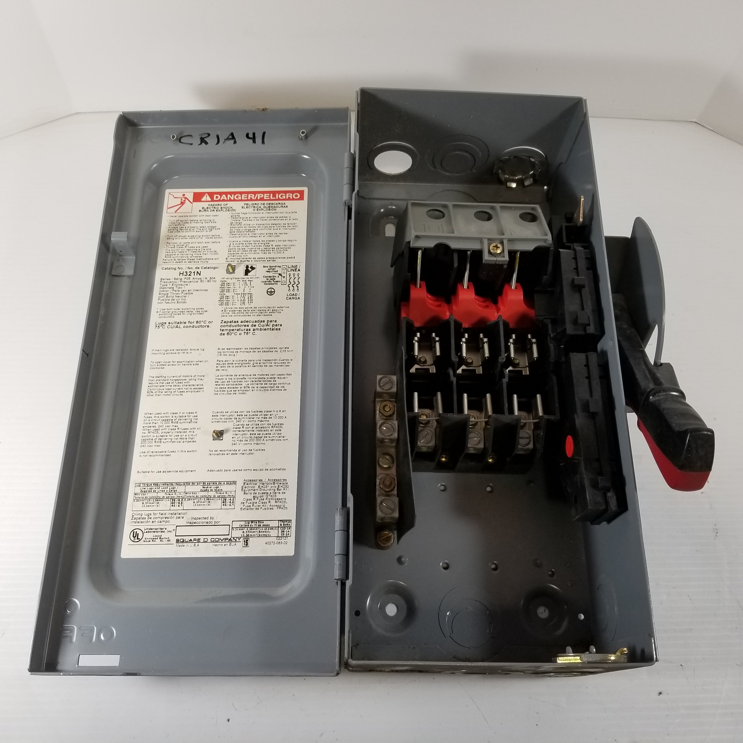 Square D H321N 3-Pole 30A Disconnect Switch